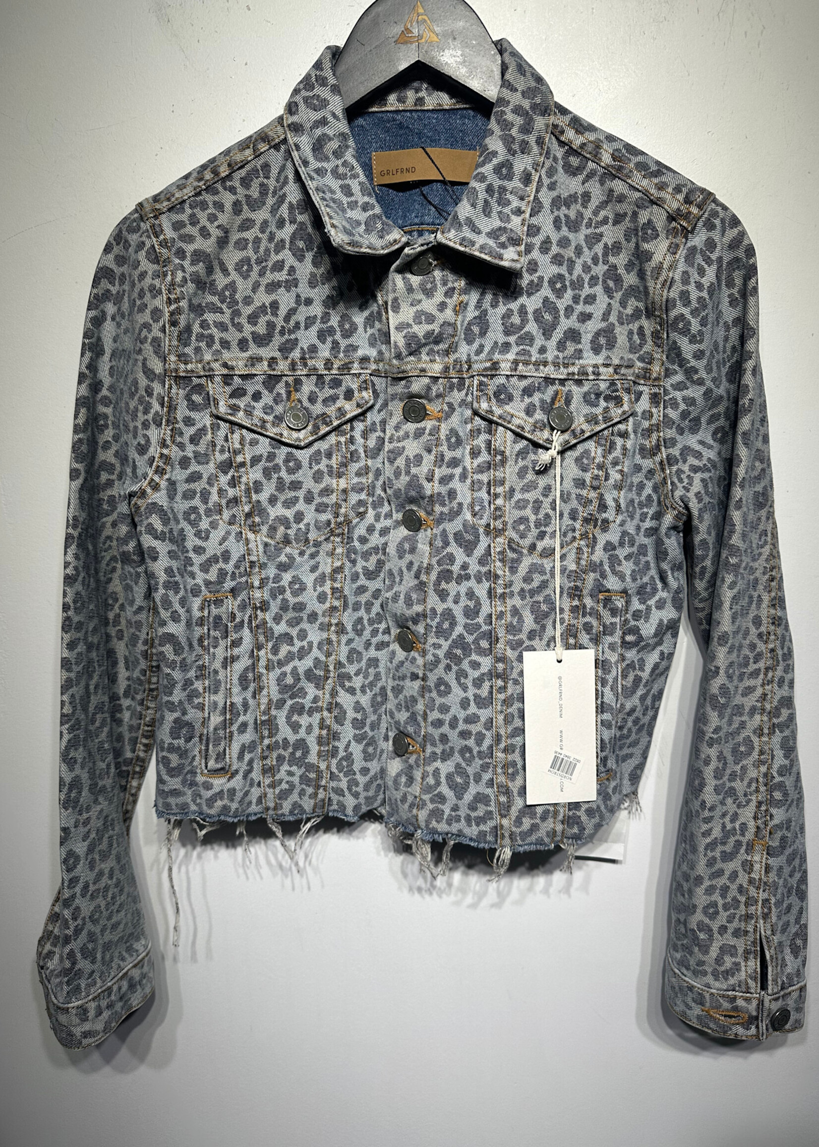 NWT GRLFRND DENIM BLUE CHEETAH JACKET S