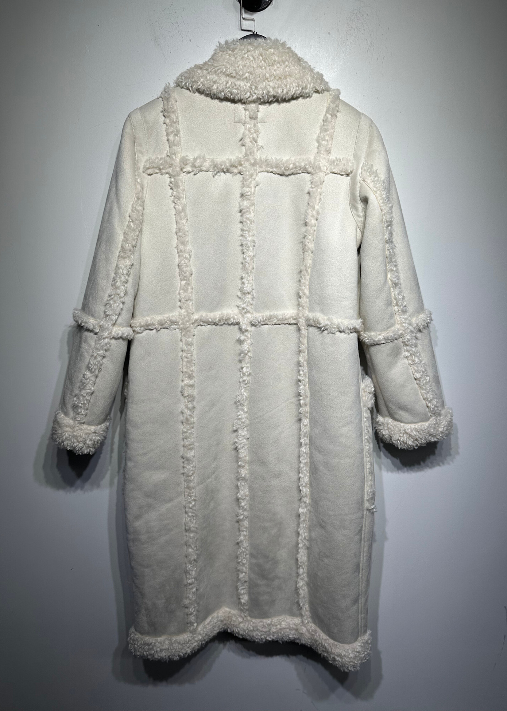 Guess White Faux Fur Trim Long Coat XS