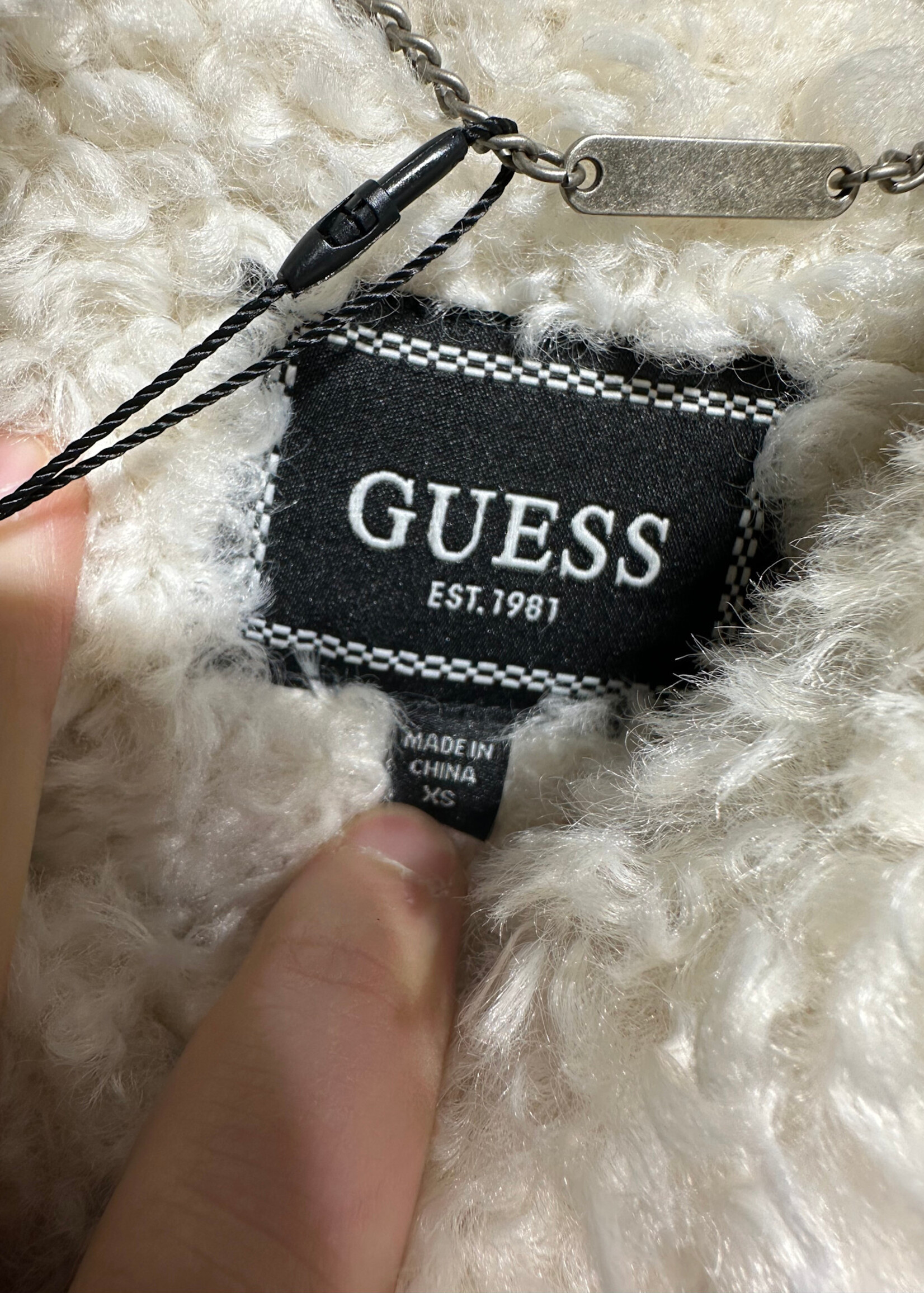 Guess White Faux Fur Trim Long Coat XS