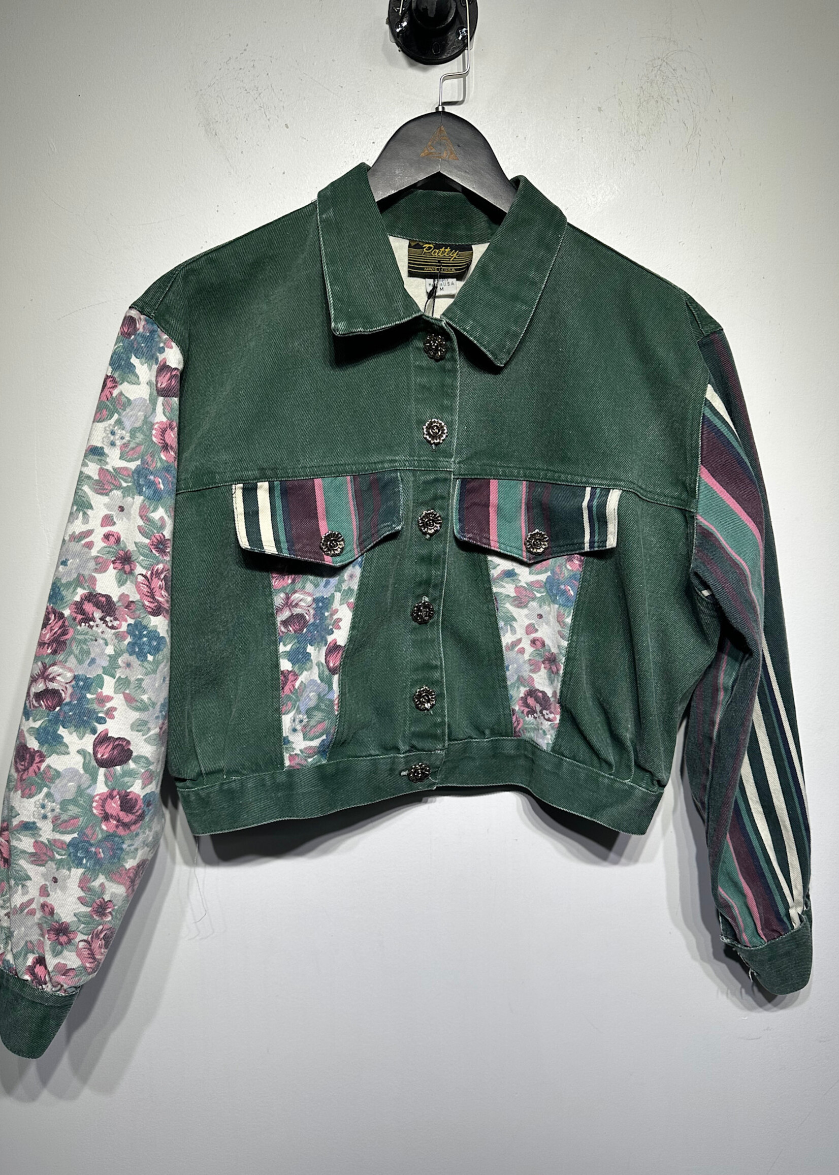 Patty Vintage Floral Striped Crop Jacket Fem M