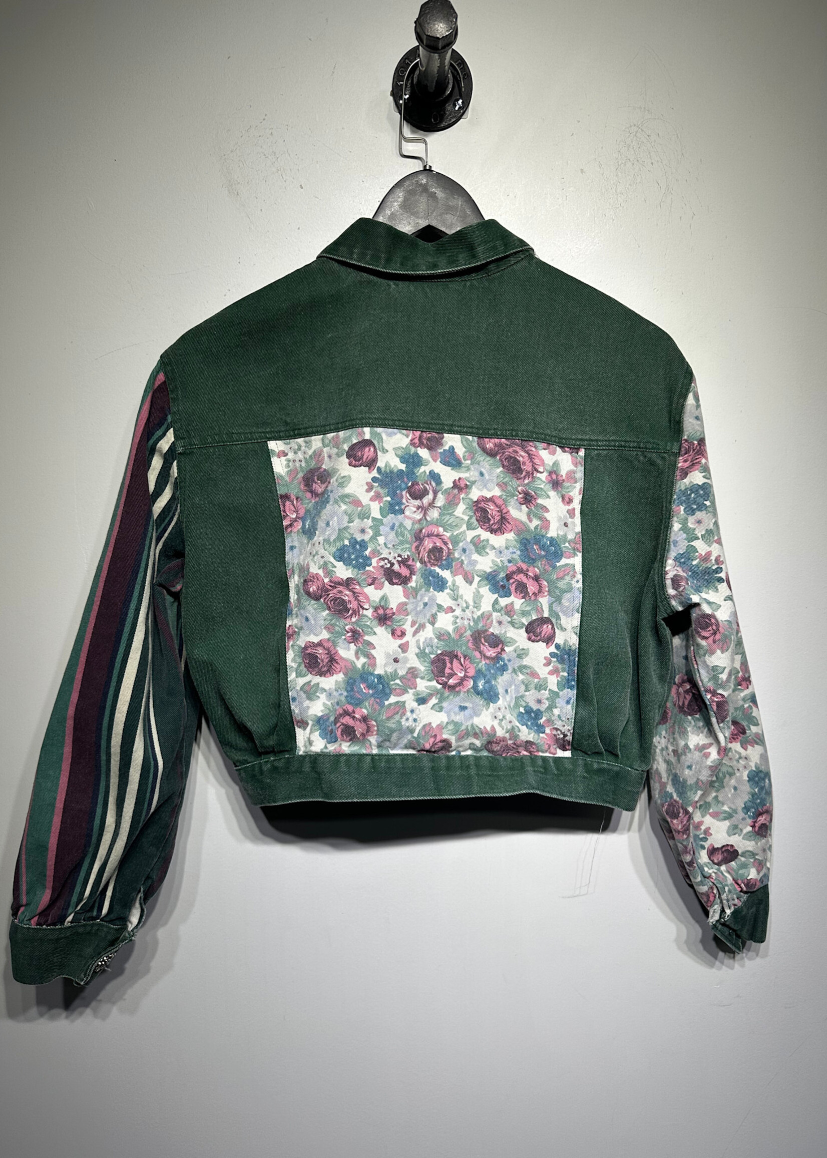 Patty Vintage Floral Striped Crop Jacket Fem M