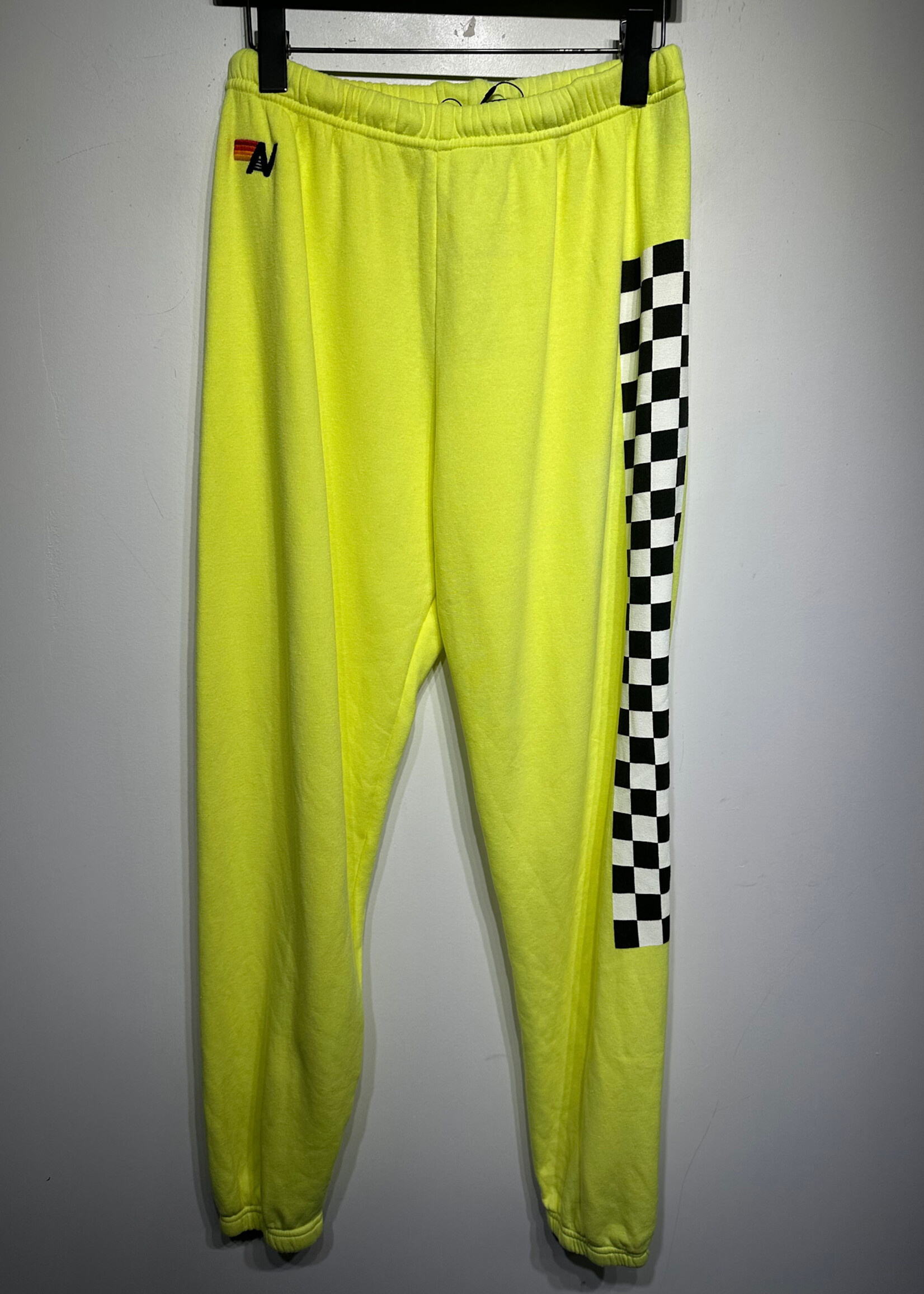 Aviator Nation Neon Yellow Checker Jogger Fem XL As Is