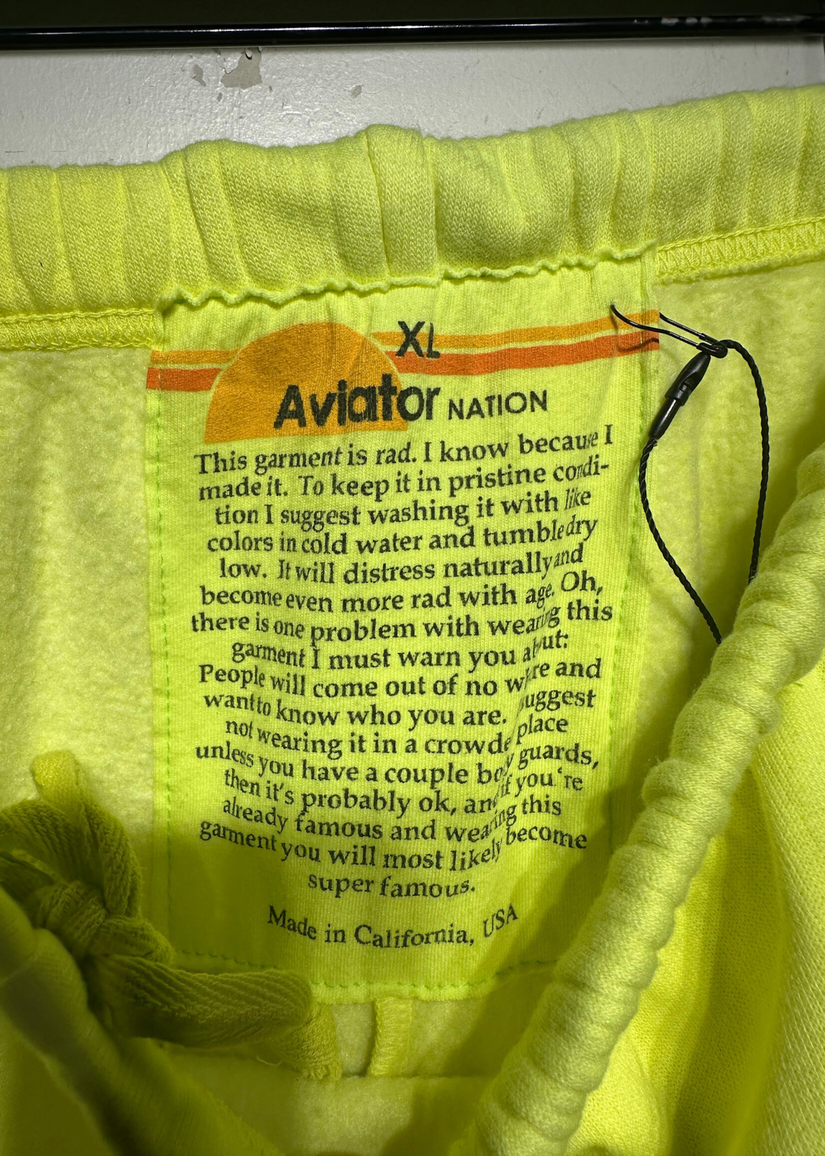 Aviator Nation Neon Yellow Checker Jogger Fem XL As Is