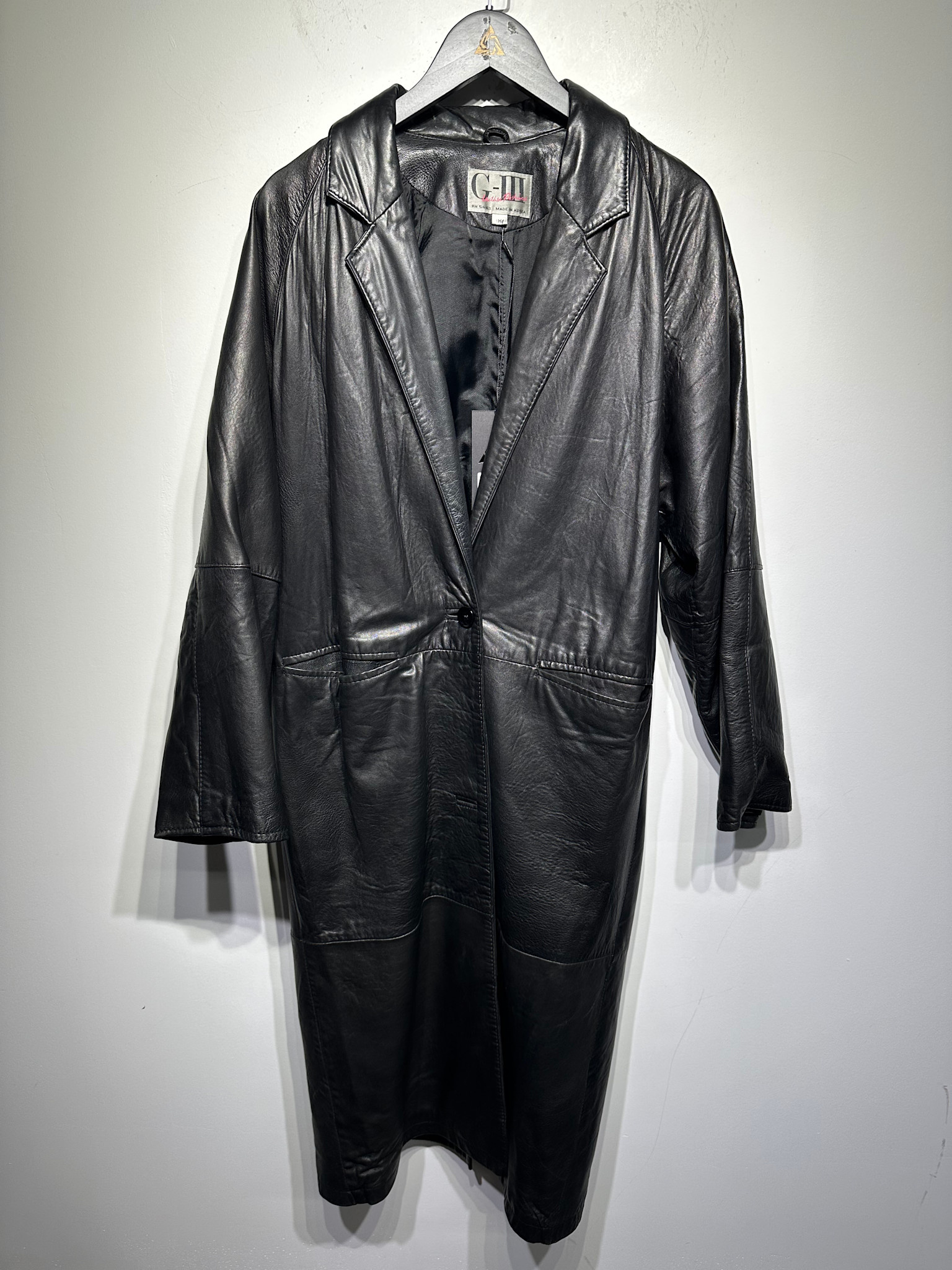 G-III Black Leather Trench Coat Fem M - ALT REBEL