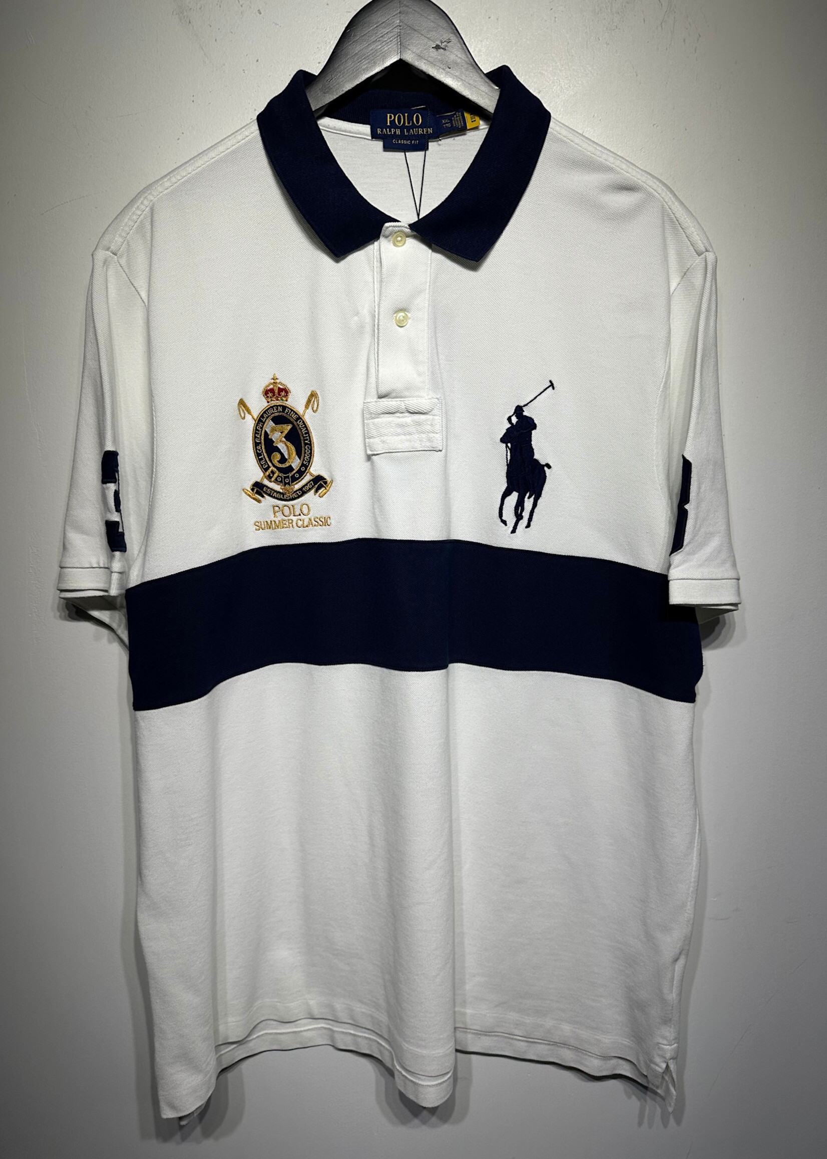 Polo RL White Blue Crest Summer Classic Polo XXL