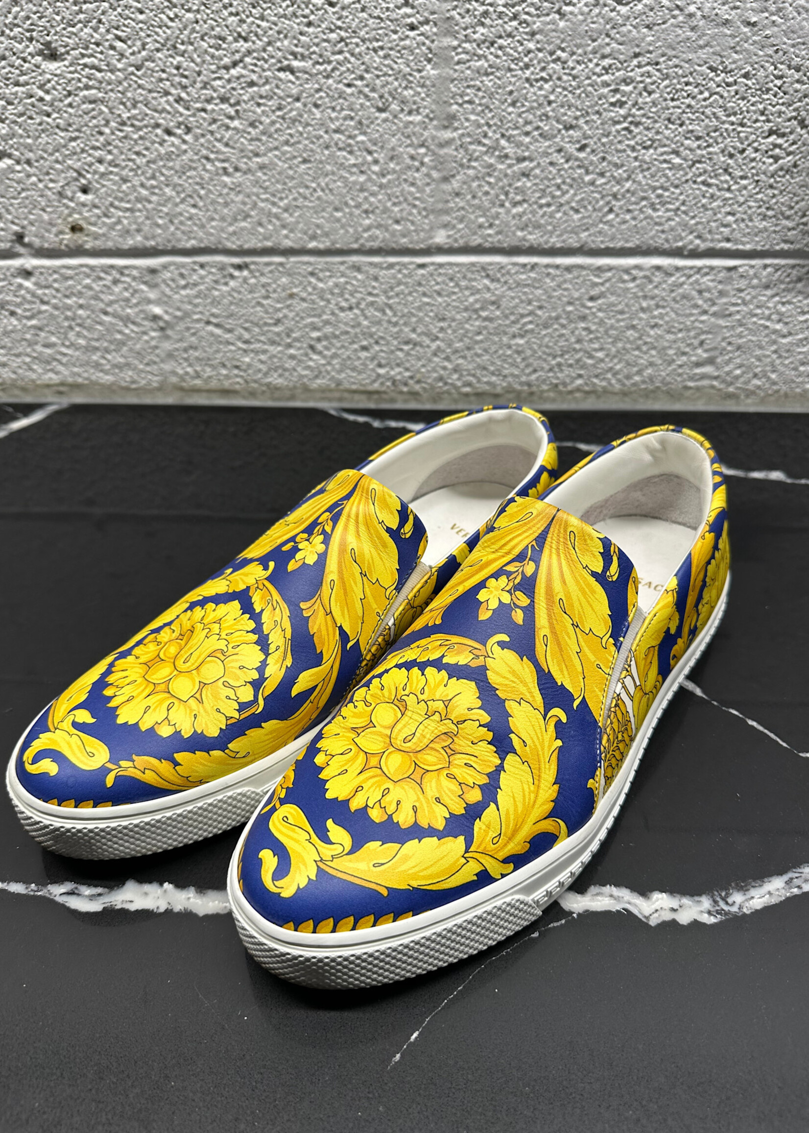 Versace Blue Gold Pattern Slip Ons 9