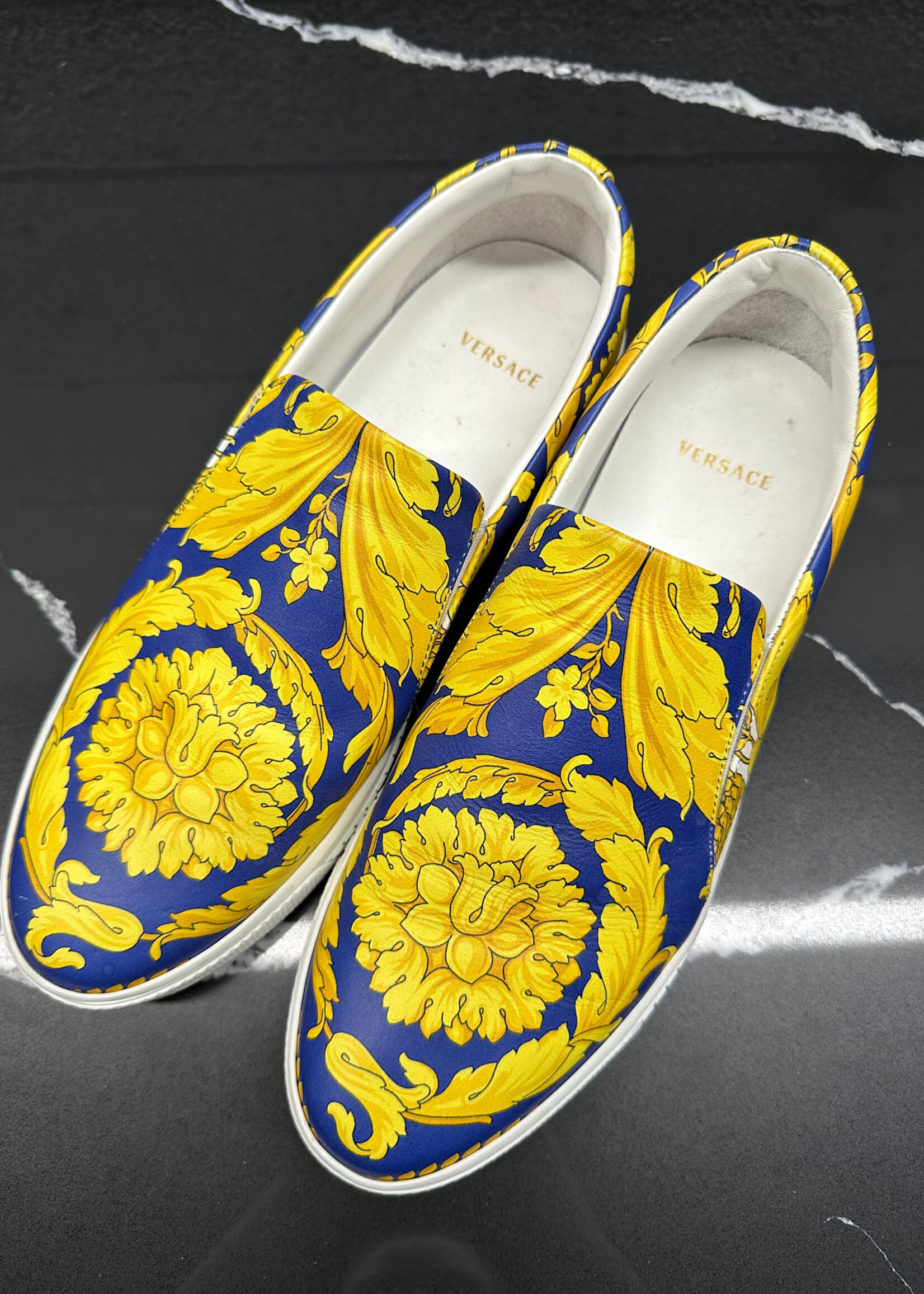 Versace Blue Gold Pattern Slip Ons 9