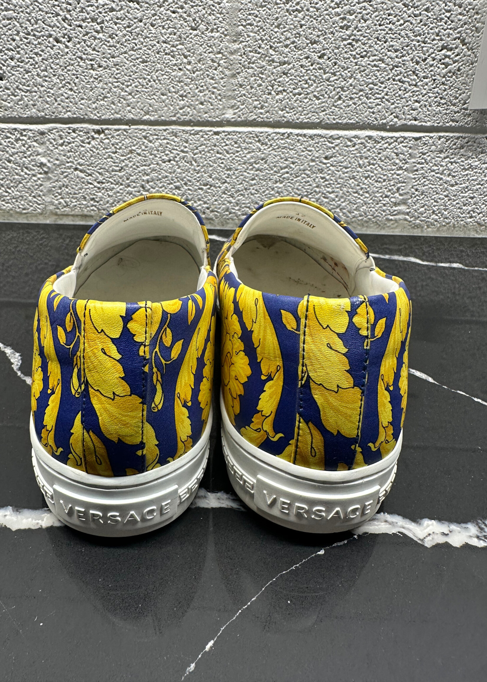 Versace Blue Gold Pattern Slip Ons 9