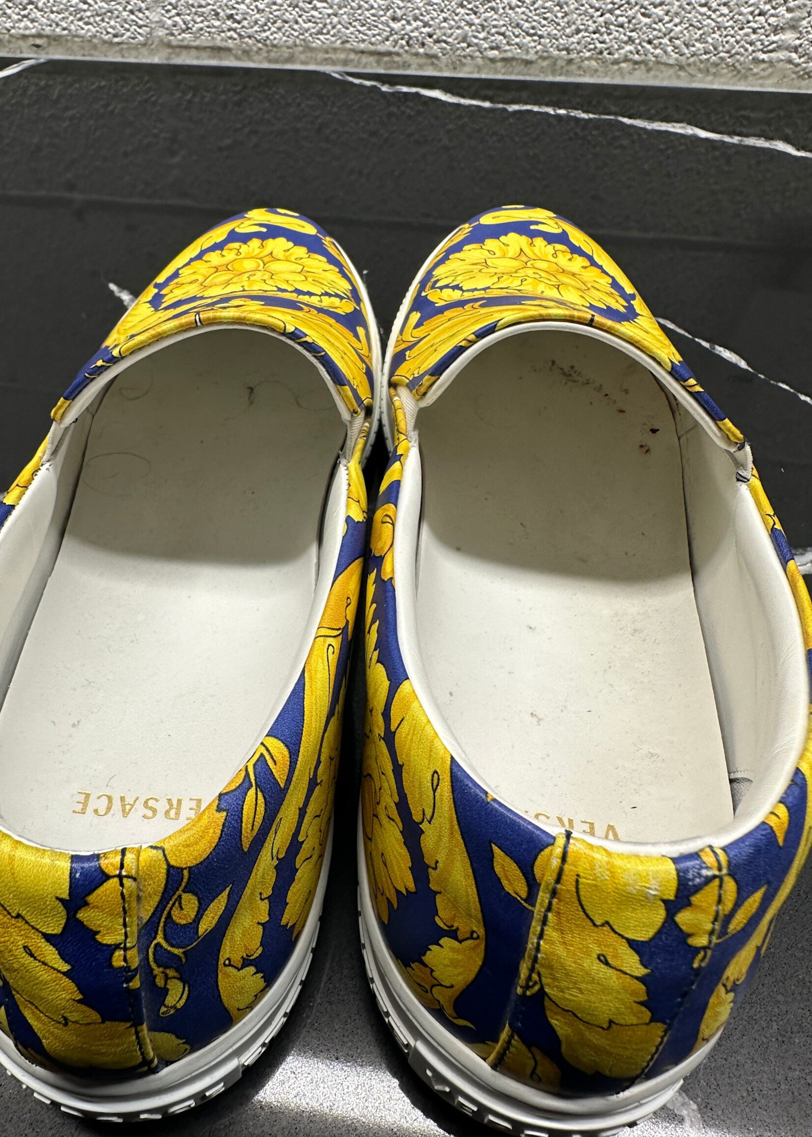 Versace Blue Gold Pattern Slip Ons 9