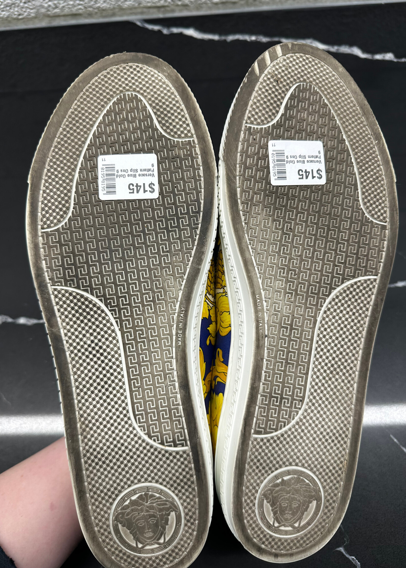Versace Blue Gold Pattern Slip Ons 9