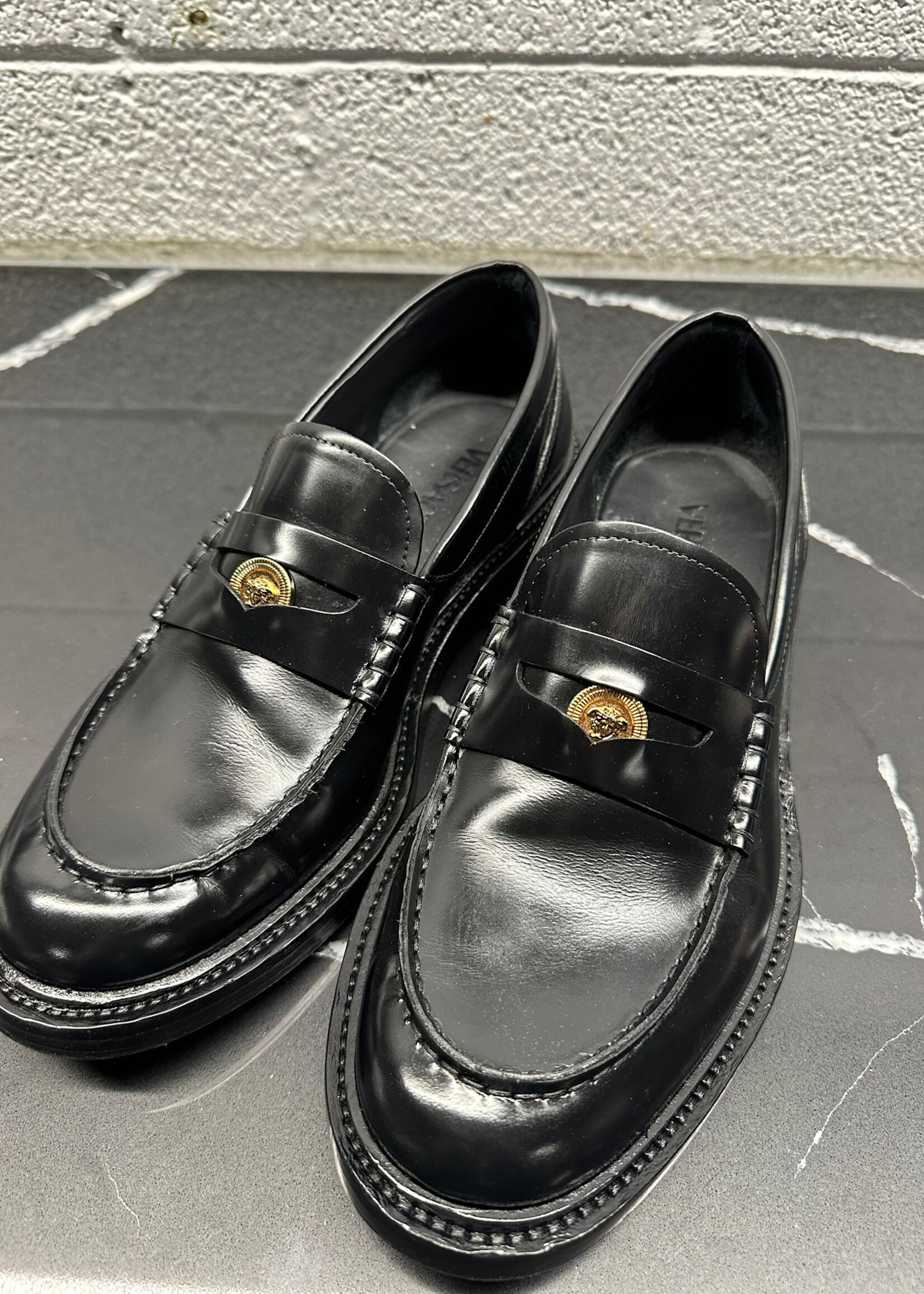 Versace Black Leather Penny Loafers 42.5/9.5