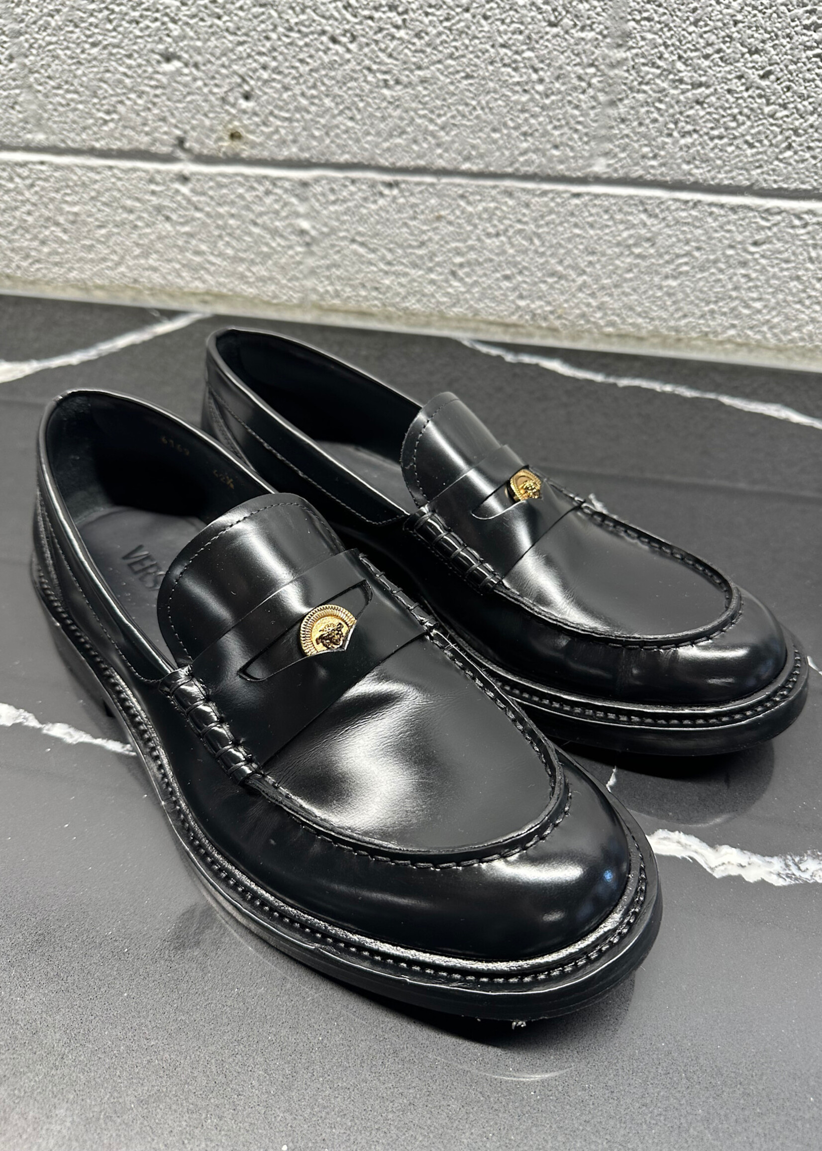 Versace Black Leather Penny Loafers 42.5/9.5
