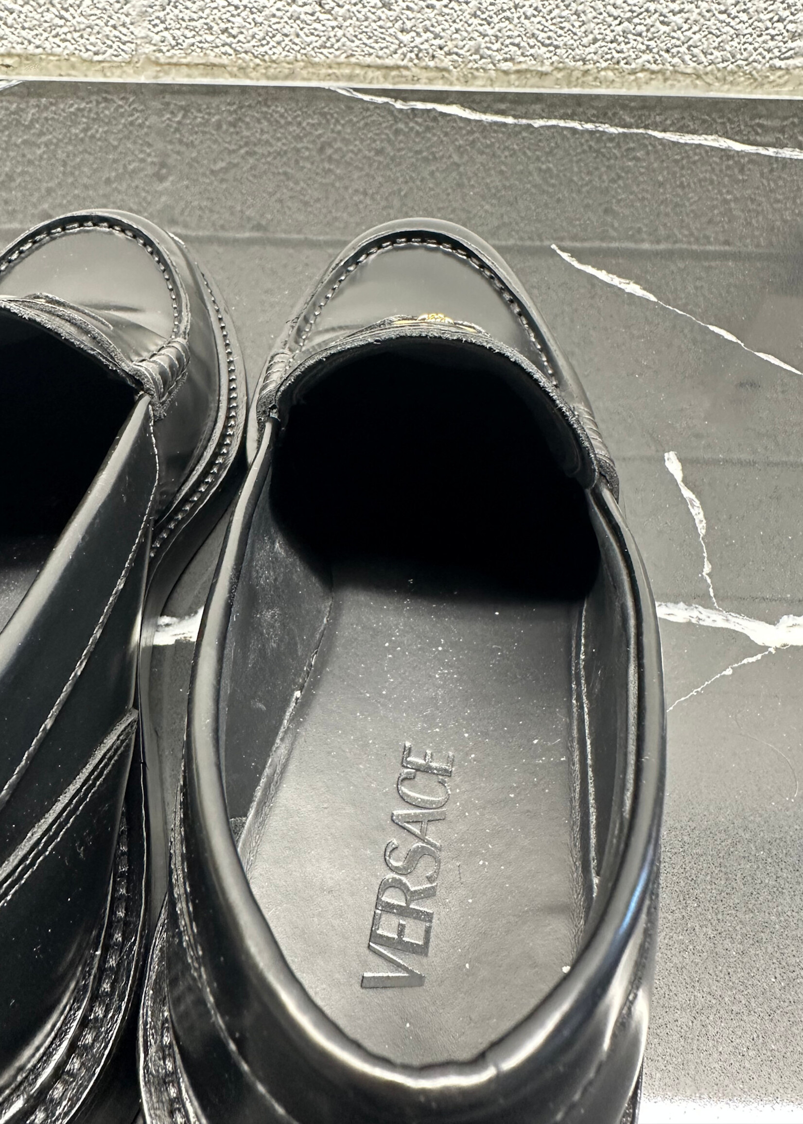 Versace Black Leather Penny Loafers 42.5/9.5