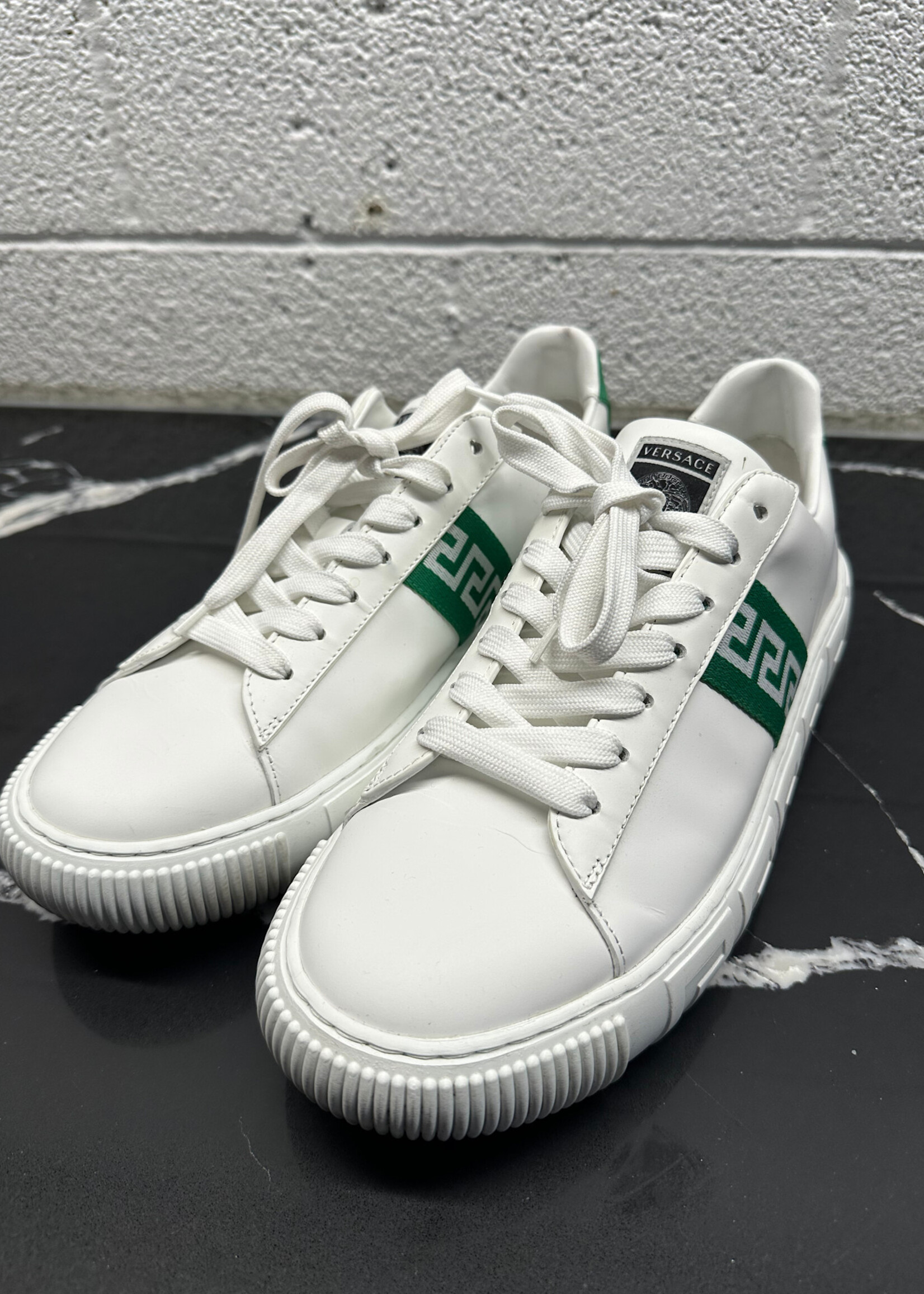 Versace White Grecca Print Sneakers 42/9