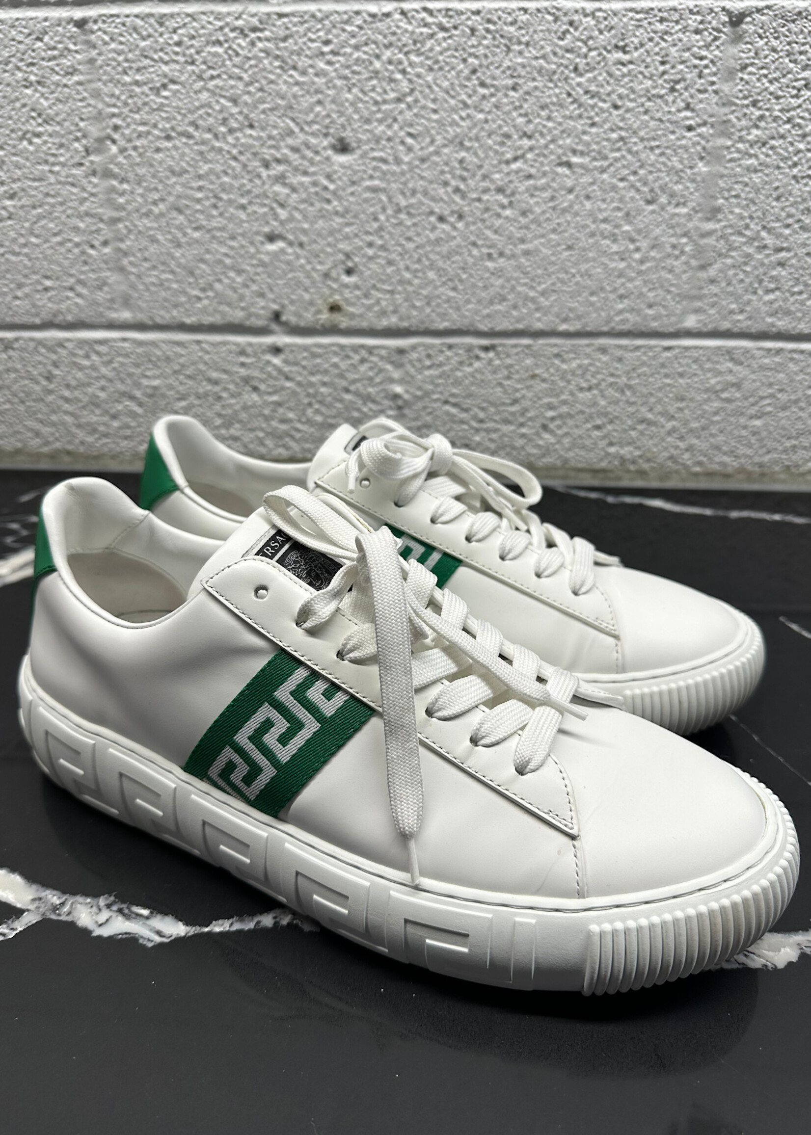 Versace White Grecca Print Sneakers 42/9