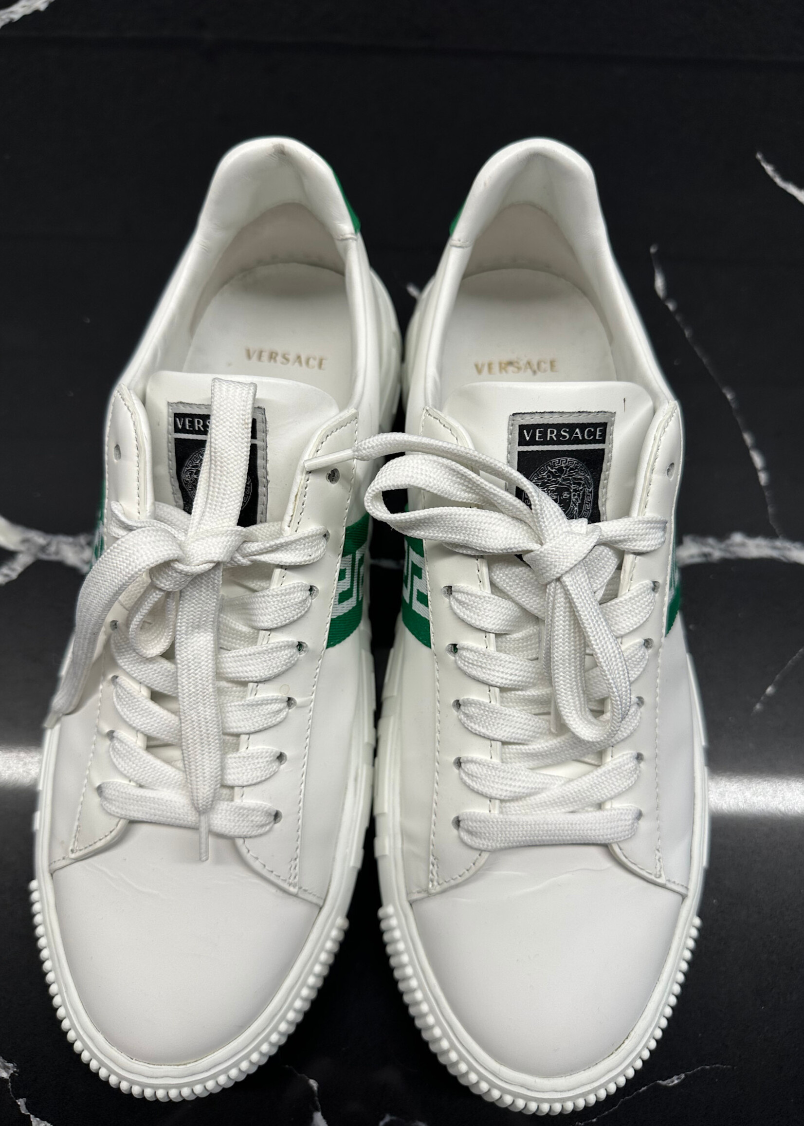 Versace White Grecca Print Sneakers 42/9