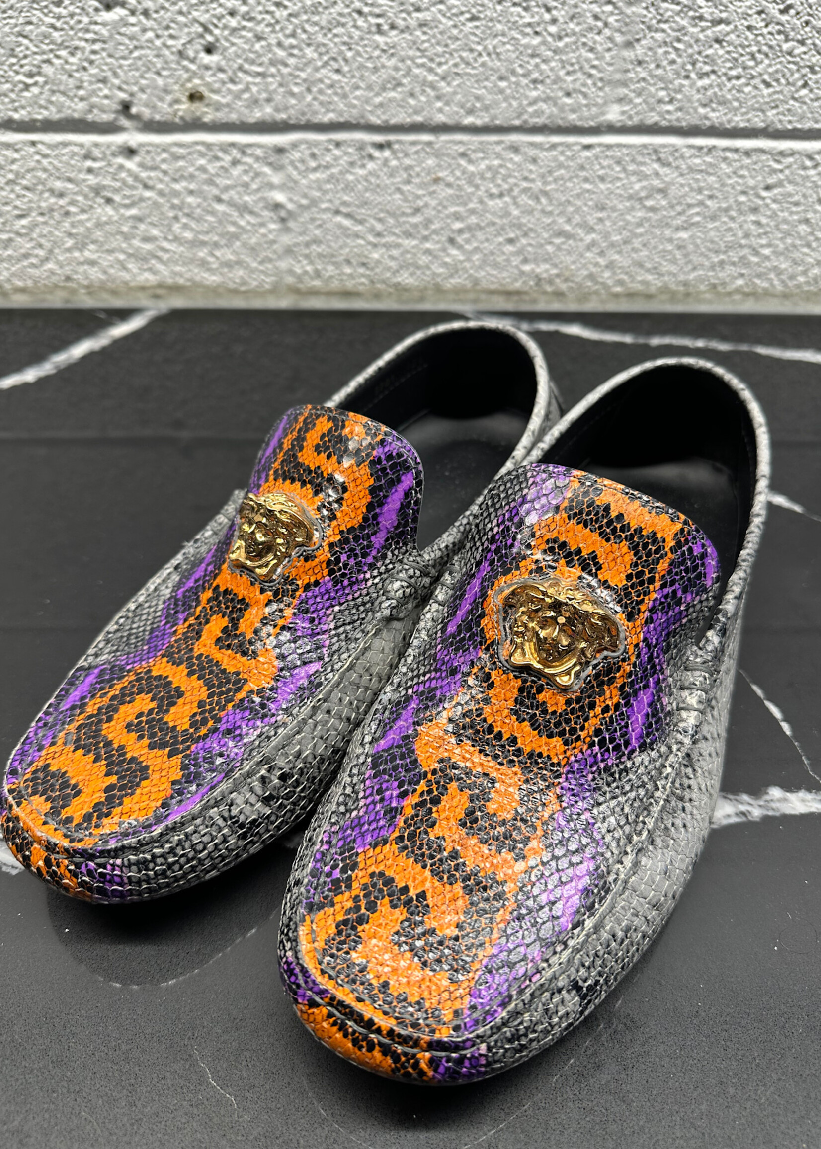 Versace Snakeskin Purple Orange Loafers 42.5/9.5