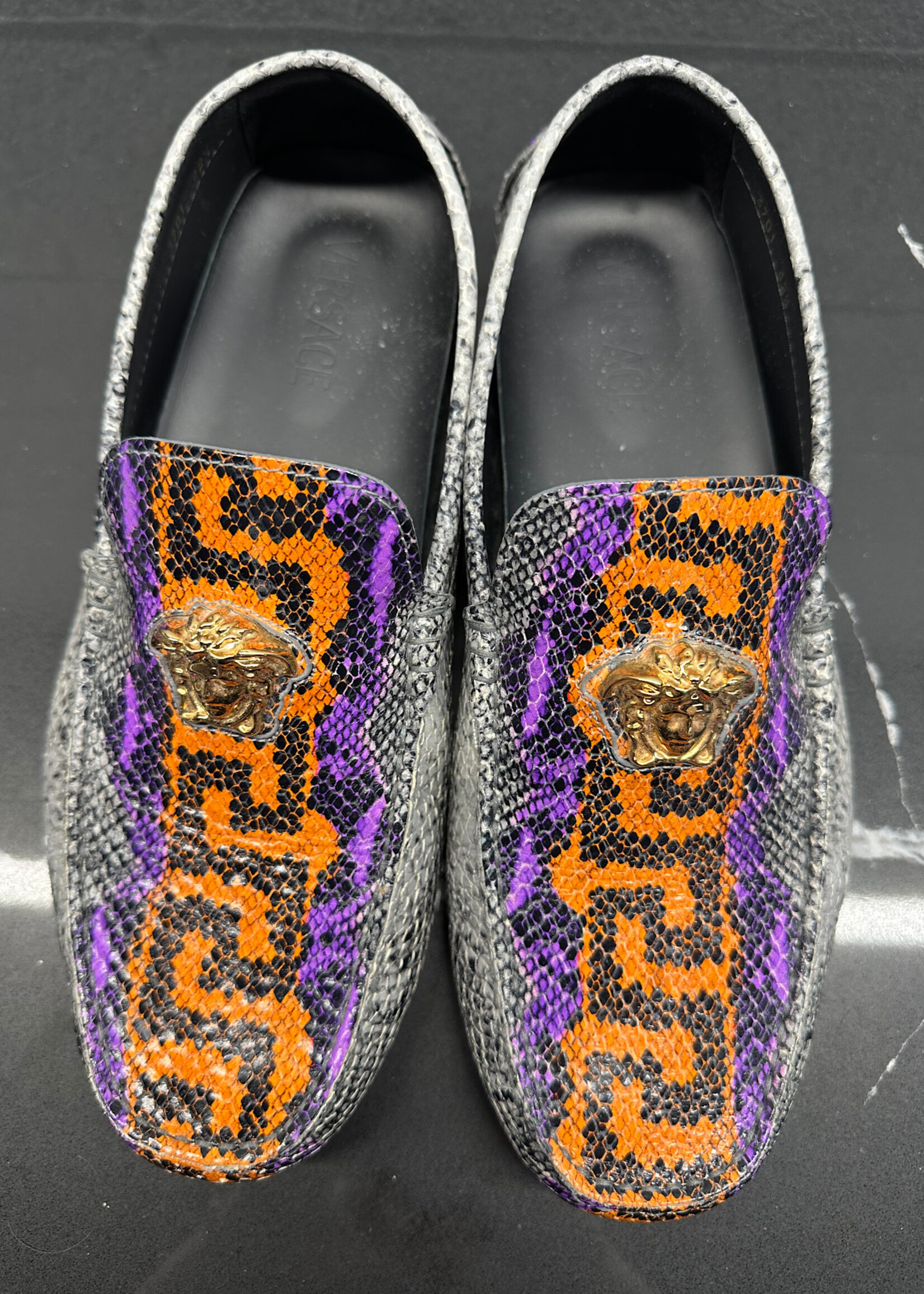 Versace Snakeskin Purple Orange Loafers 42.5/9.5