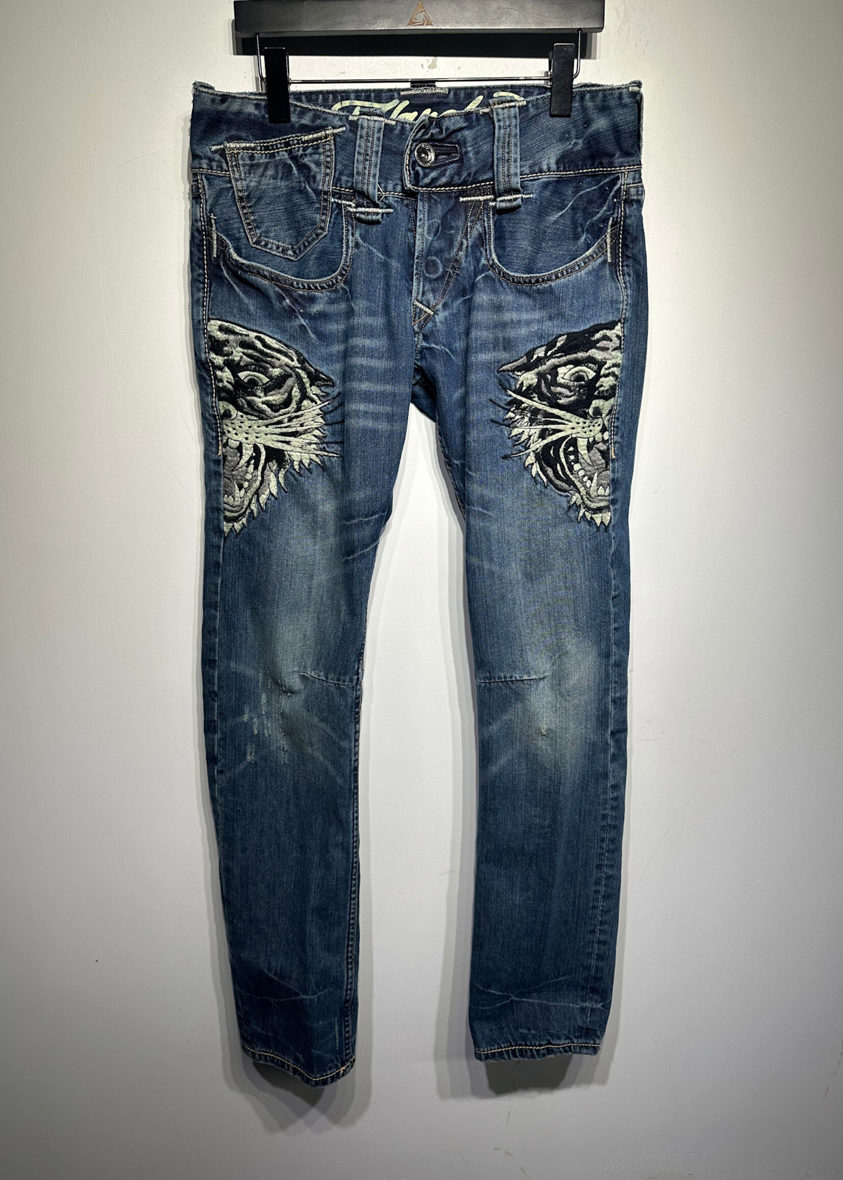 Ed Hardy Crowned Tiger Patch Jeans Masc 32