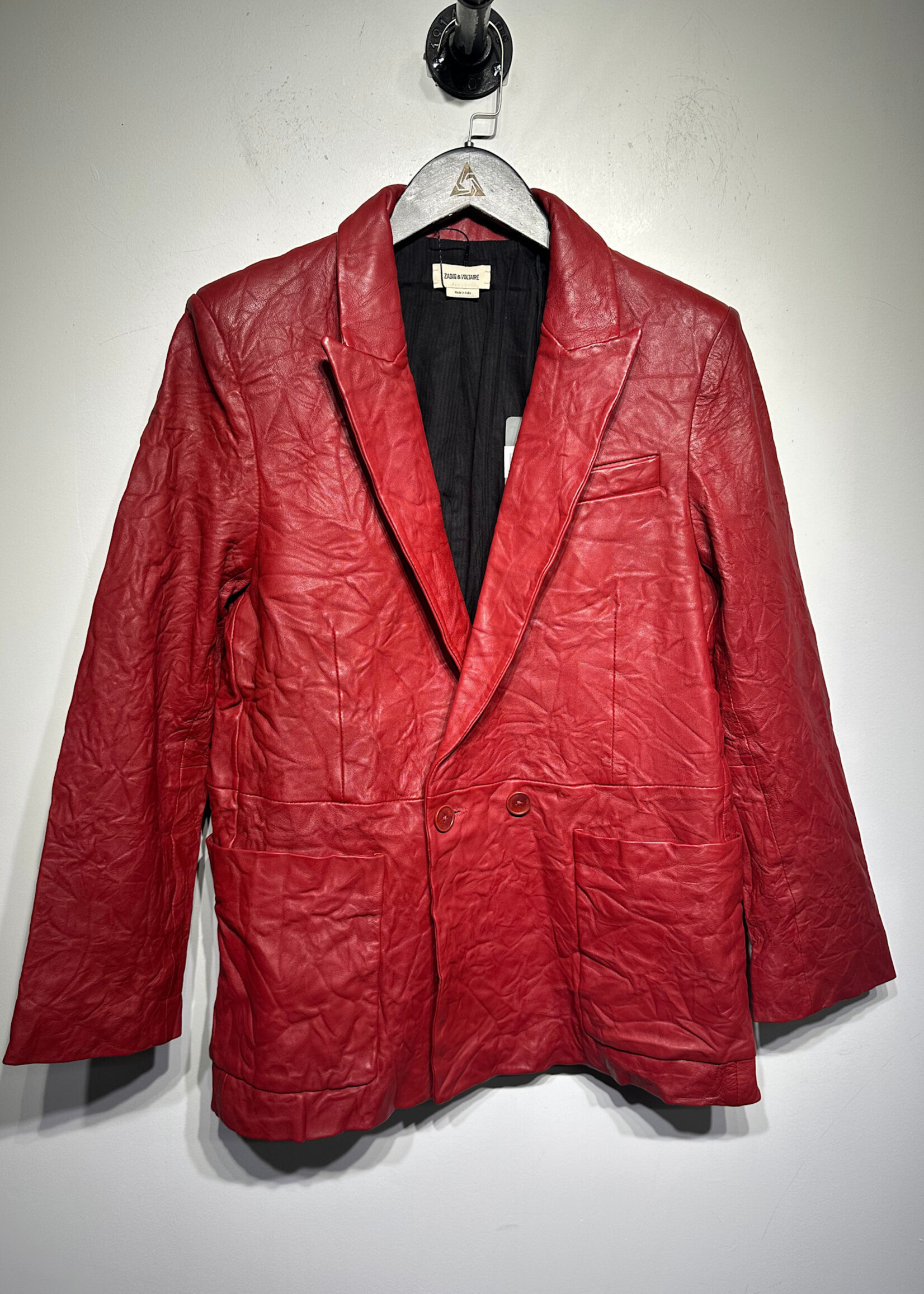 NWT Zadig & Voltaire Red Crinkle Leather Blazer S