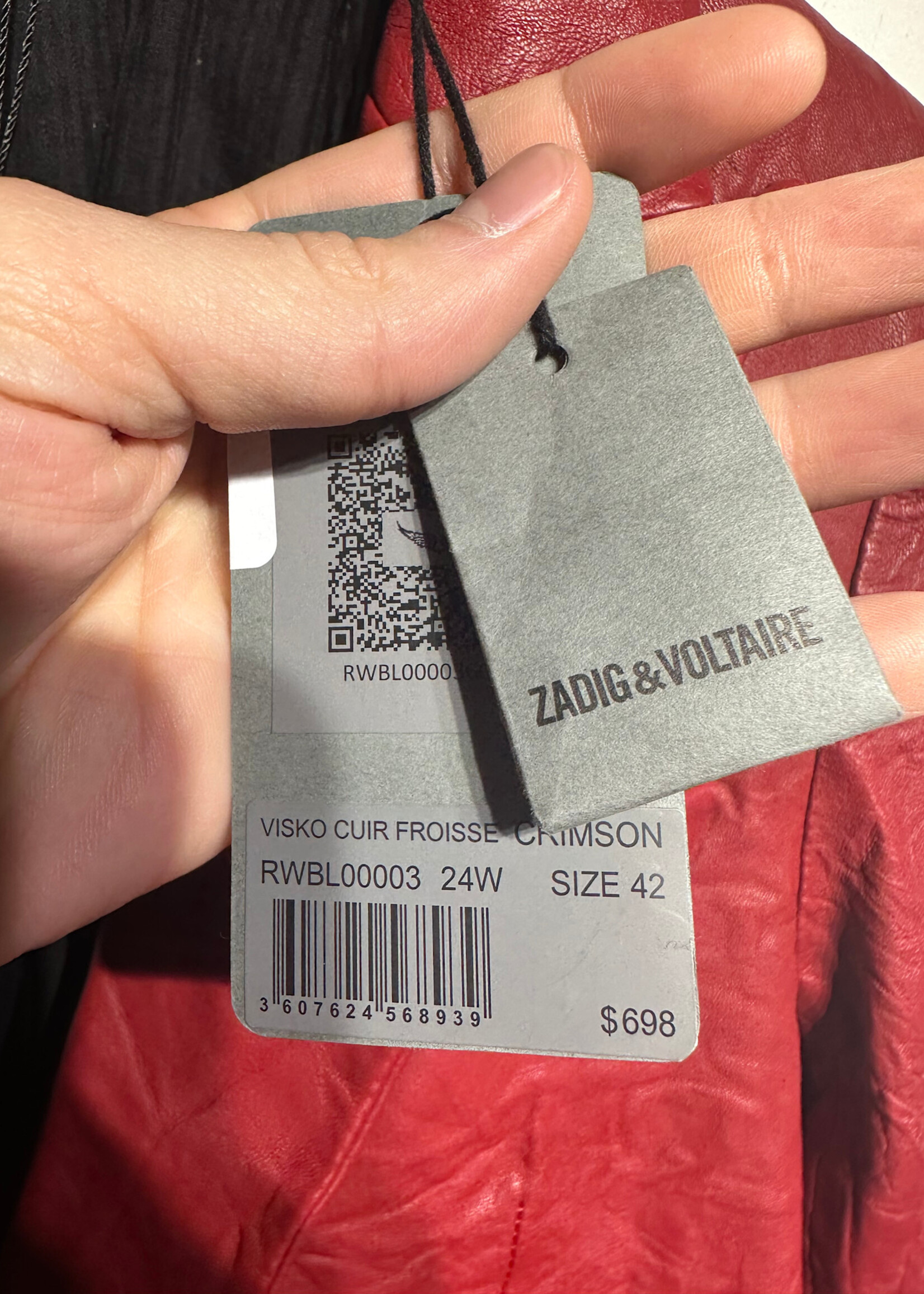 NWT Zadig & Voltaire Red Crinkle Leather Blazer S