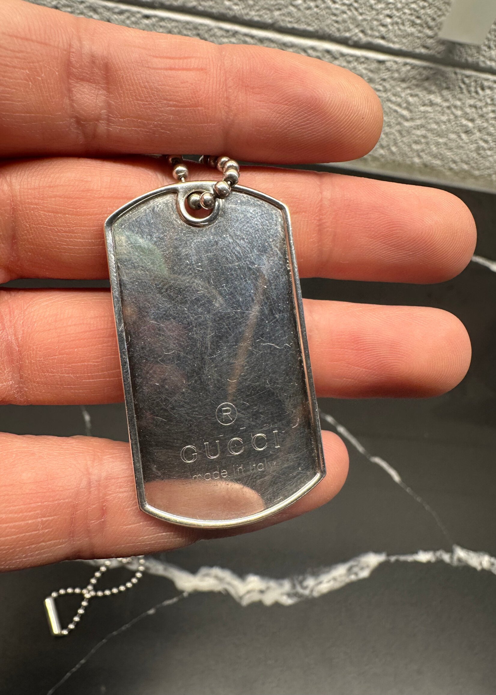 Gucci Silver Dog Tag Necklace