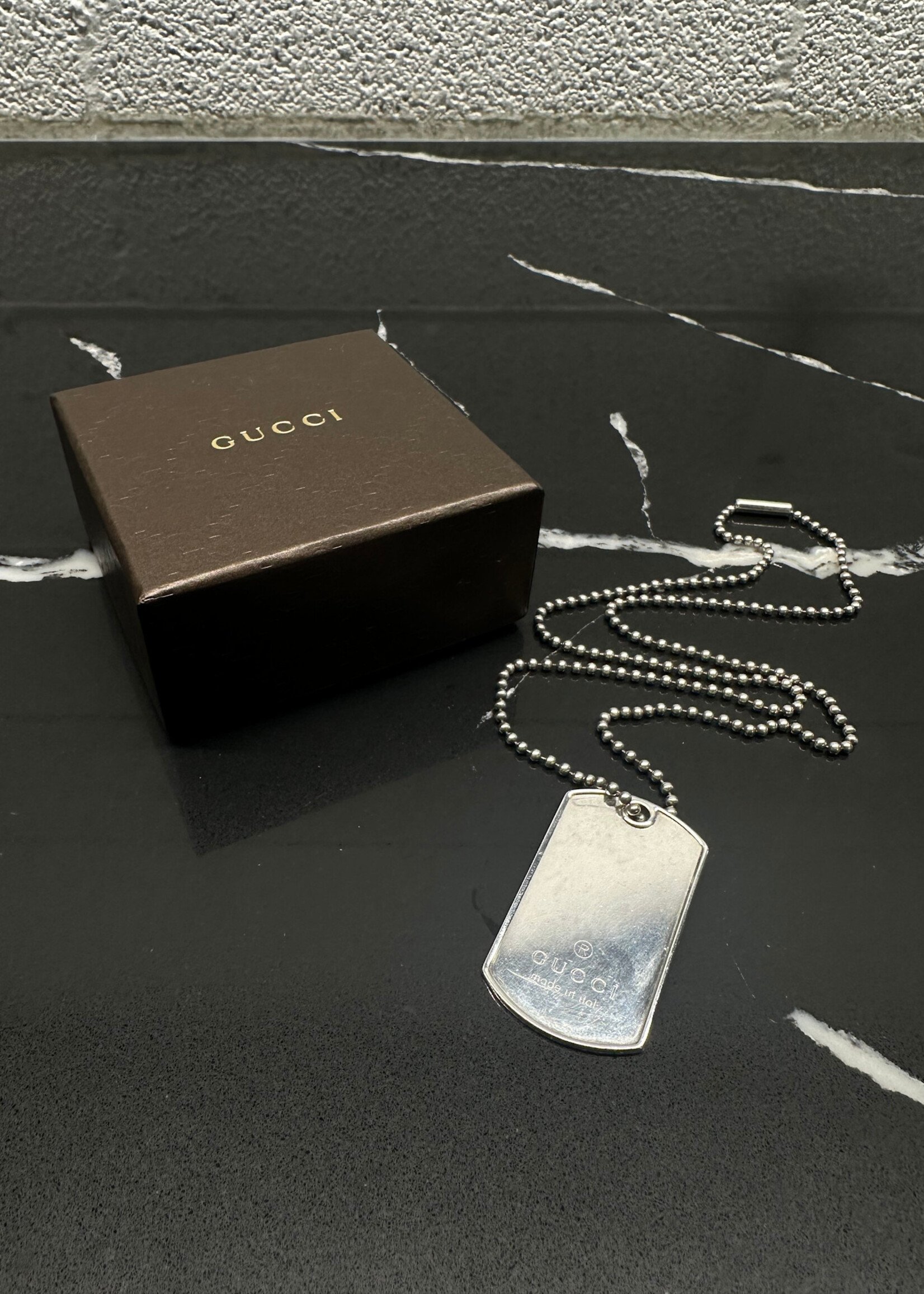 Gucci Silver Dog Tag Necklace
