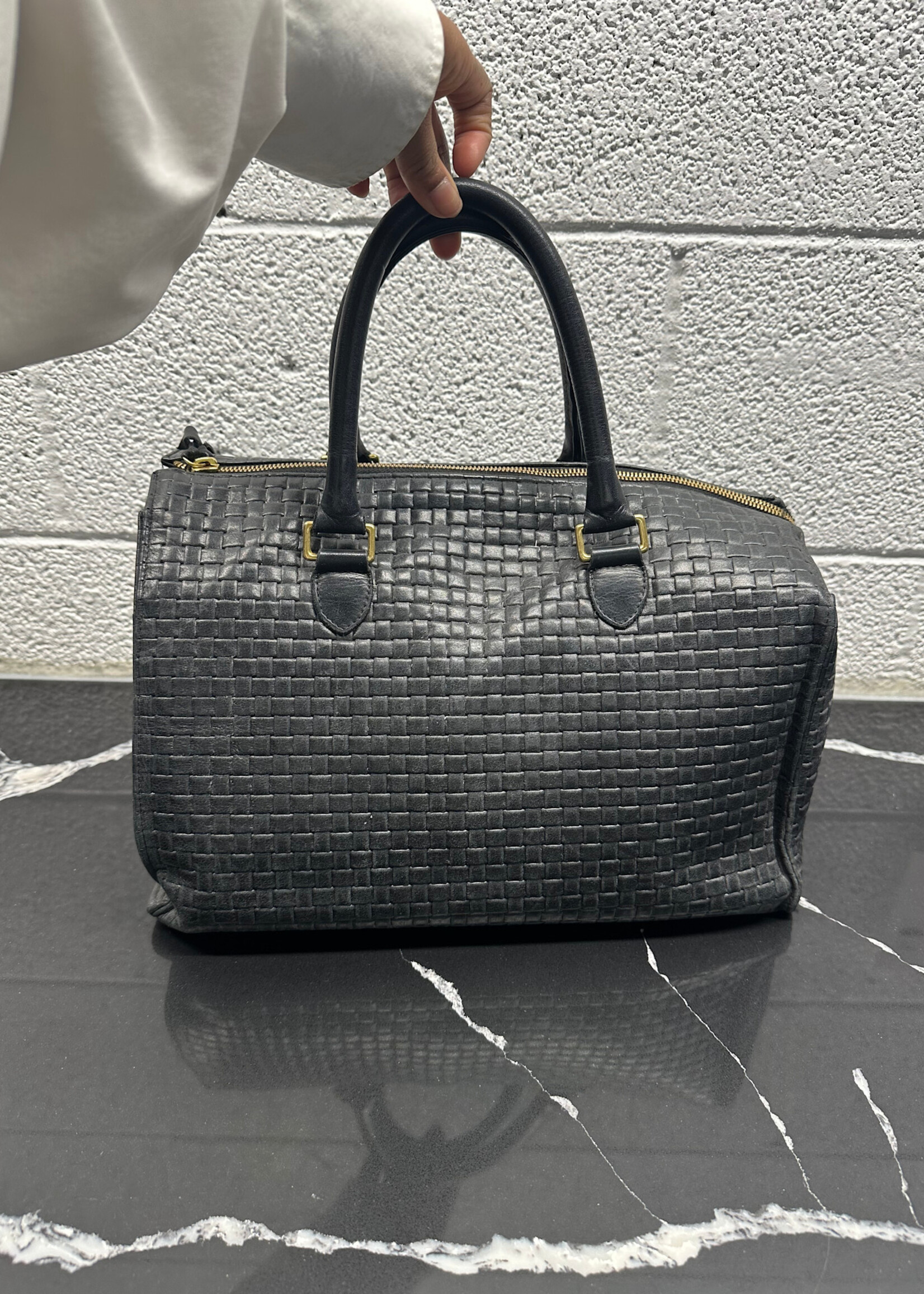 CLARE V BLACK LEATHER TOTE HANDBAG OS