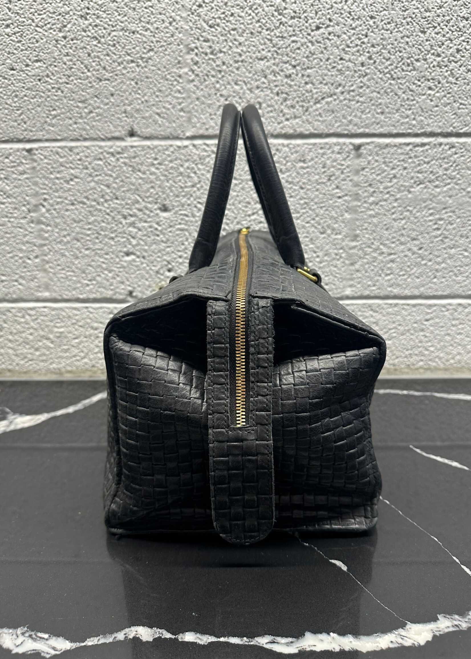 CLARE V BLACK LEATHER TOTE HANDBAG OS