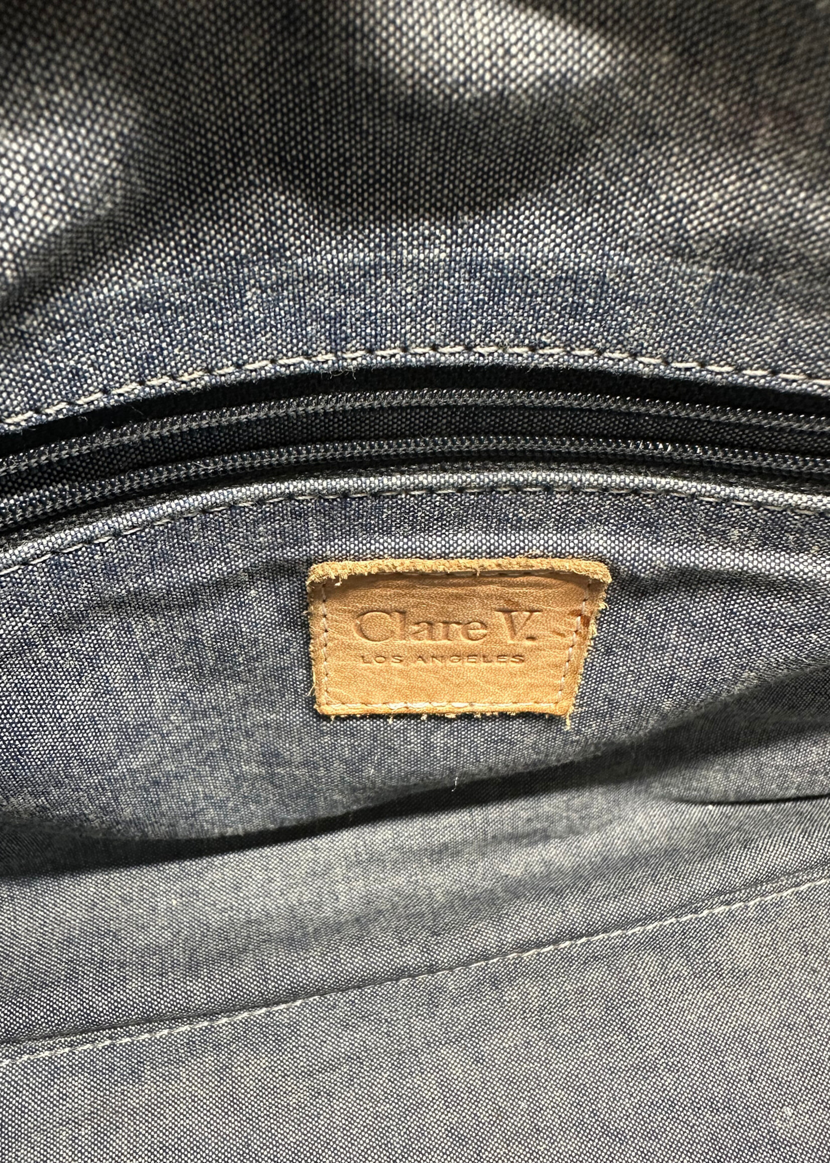 CLARE V BLACK LEATHER TOTE HANDBAG OS