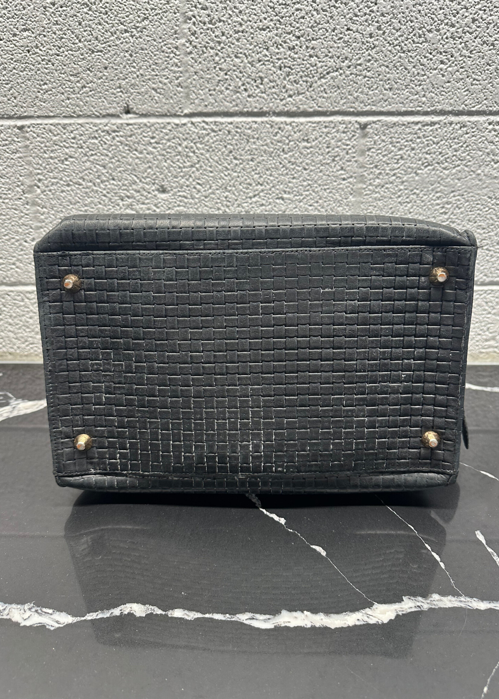 CLARE V BLACK LEATHER TOTE HANDBAG OS