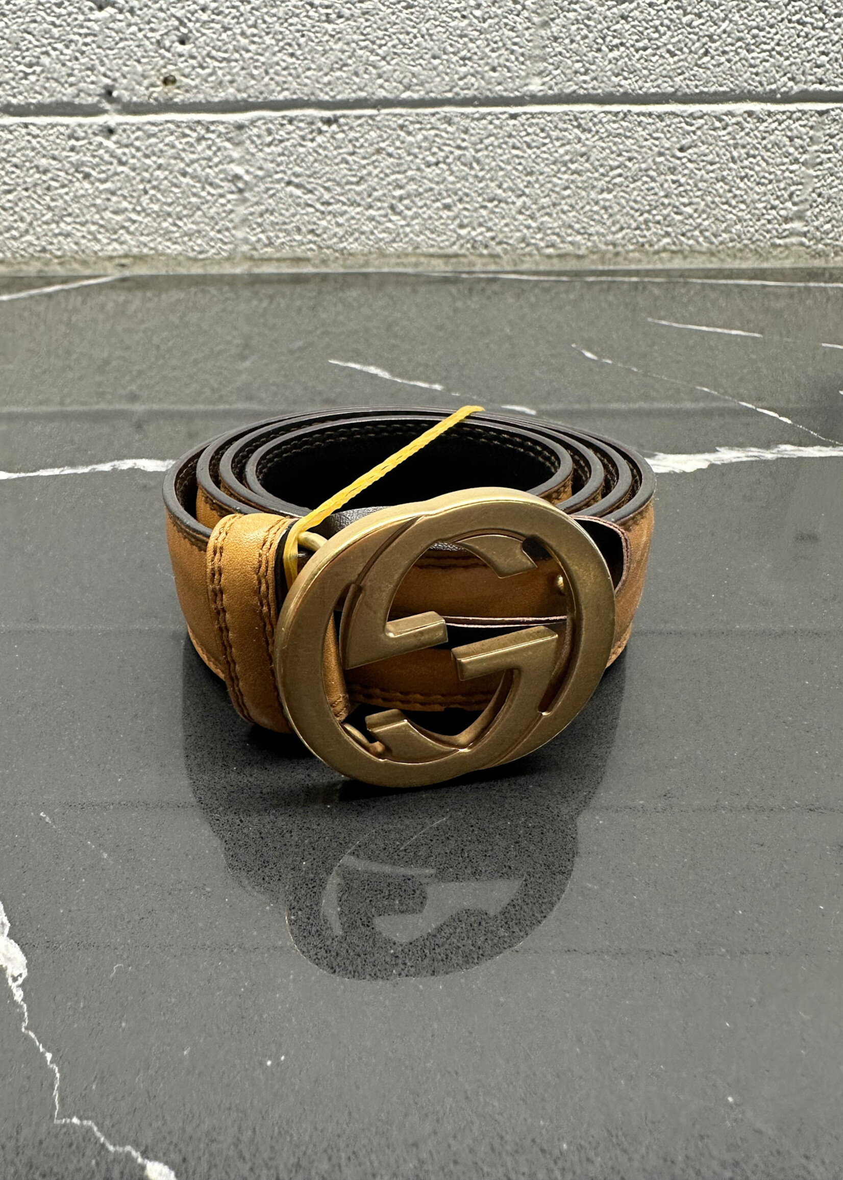 Gucci Tan Gold Buckle Belt 75CM