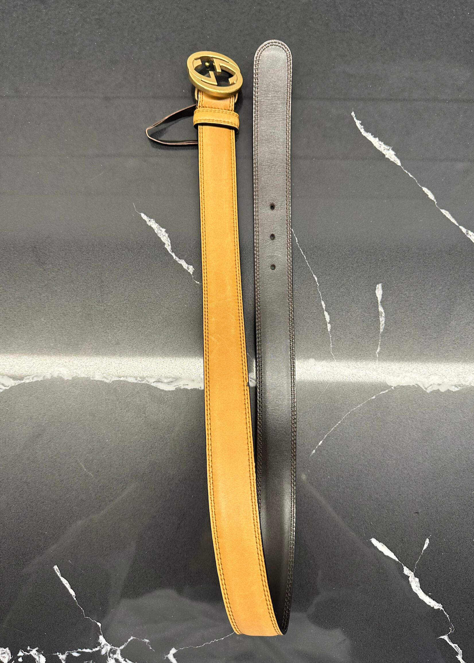 Gucci Tan Gold Buckle Belt 75CM