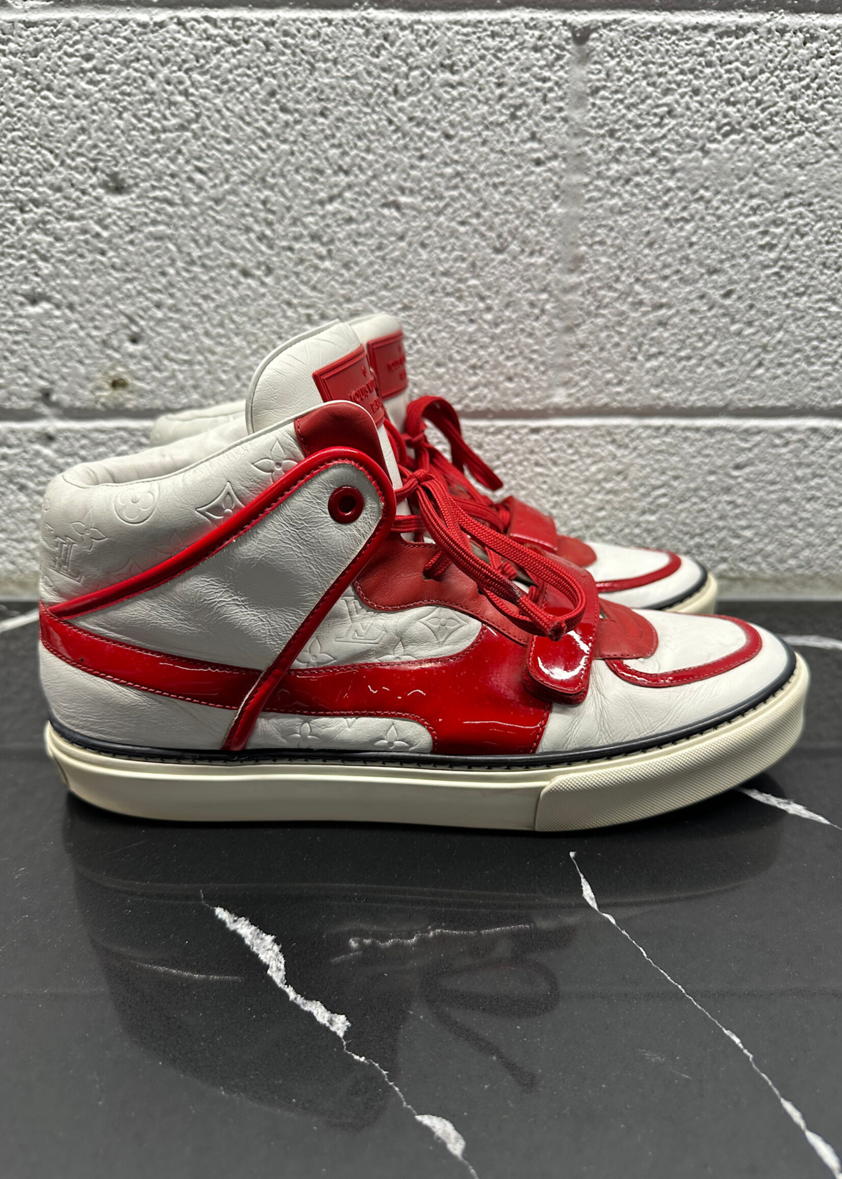 Louis Vuitton White/Red Mid Top Sneaker Masc 8