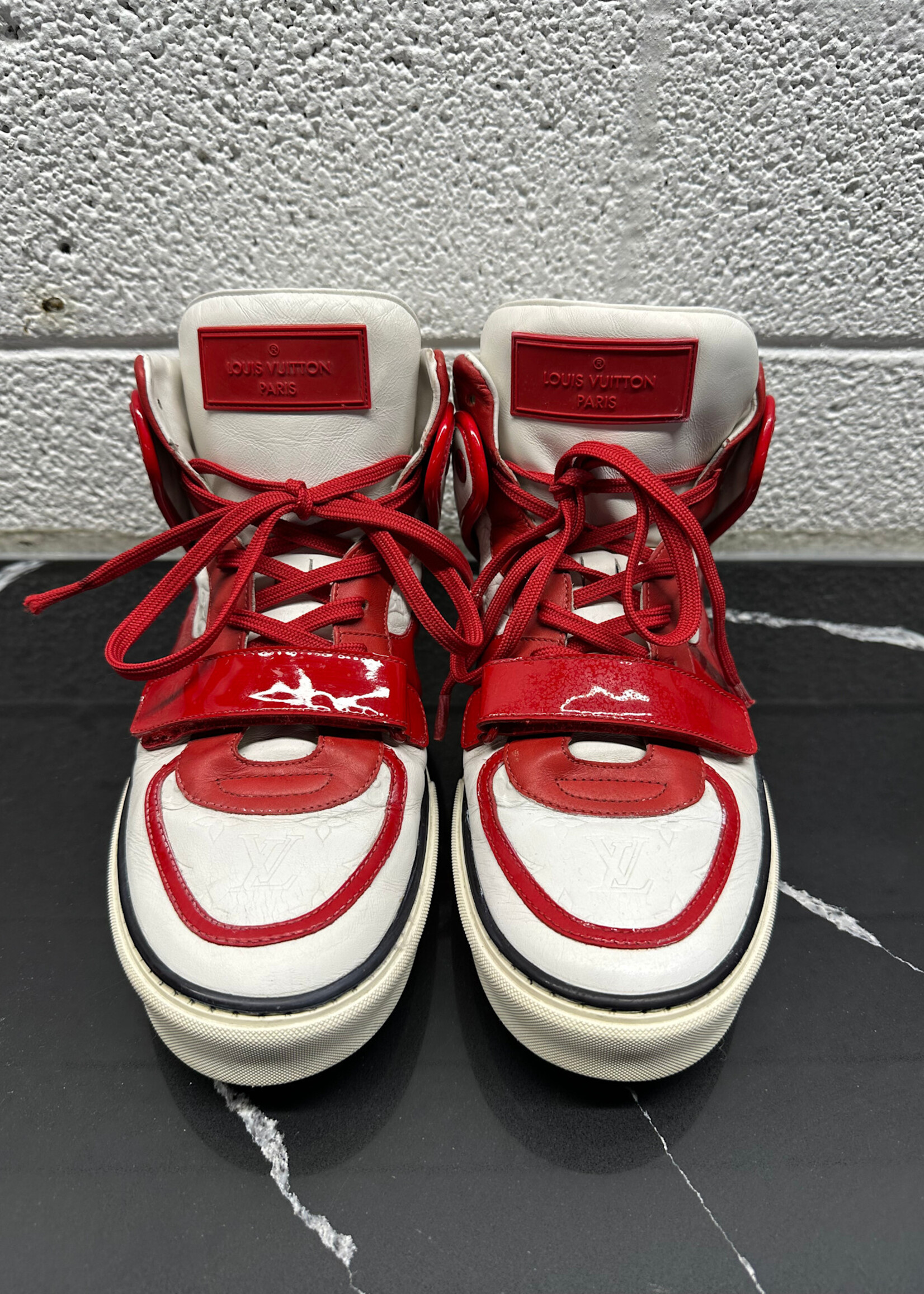Louis Vuitton White/Red Mid Top Sneaker Masc 8