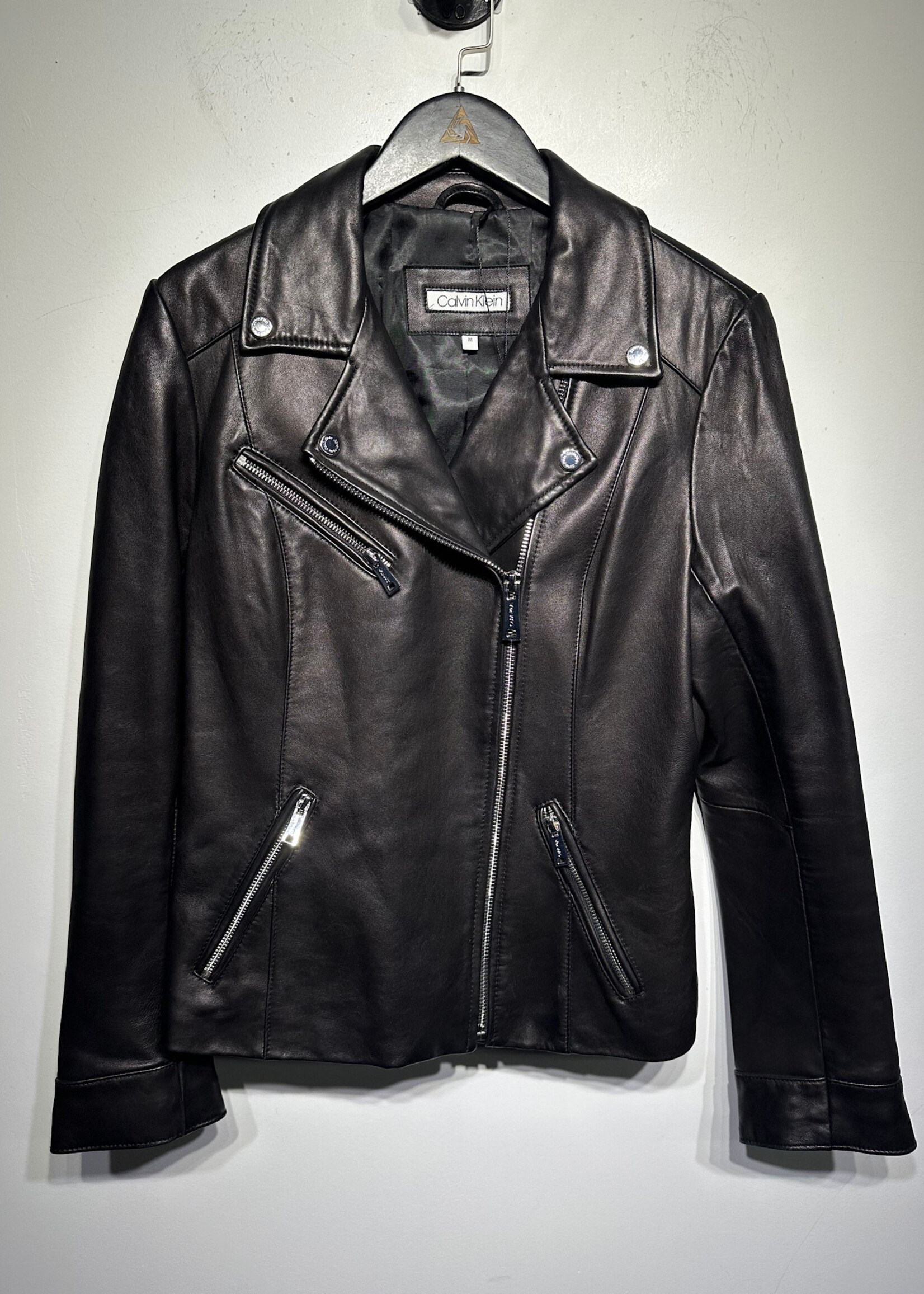 Calvin Klein Leather Black Biker Jacket M