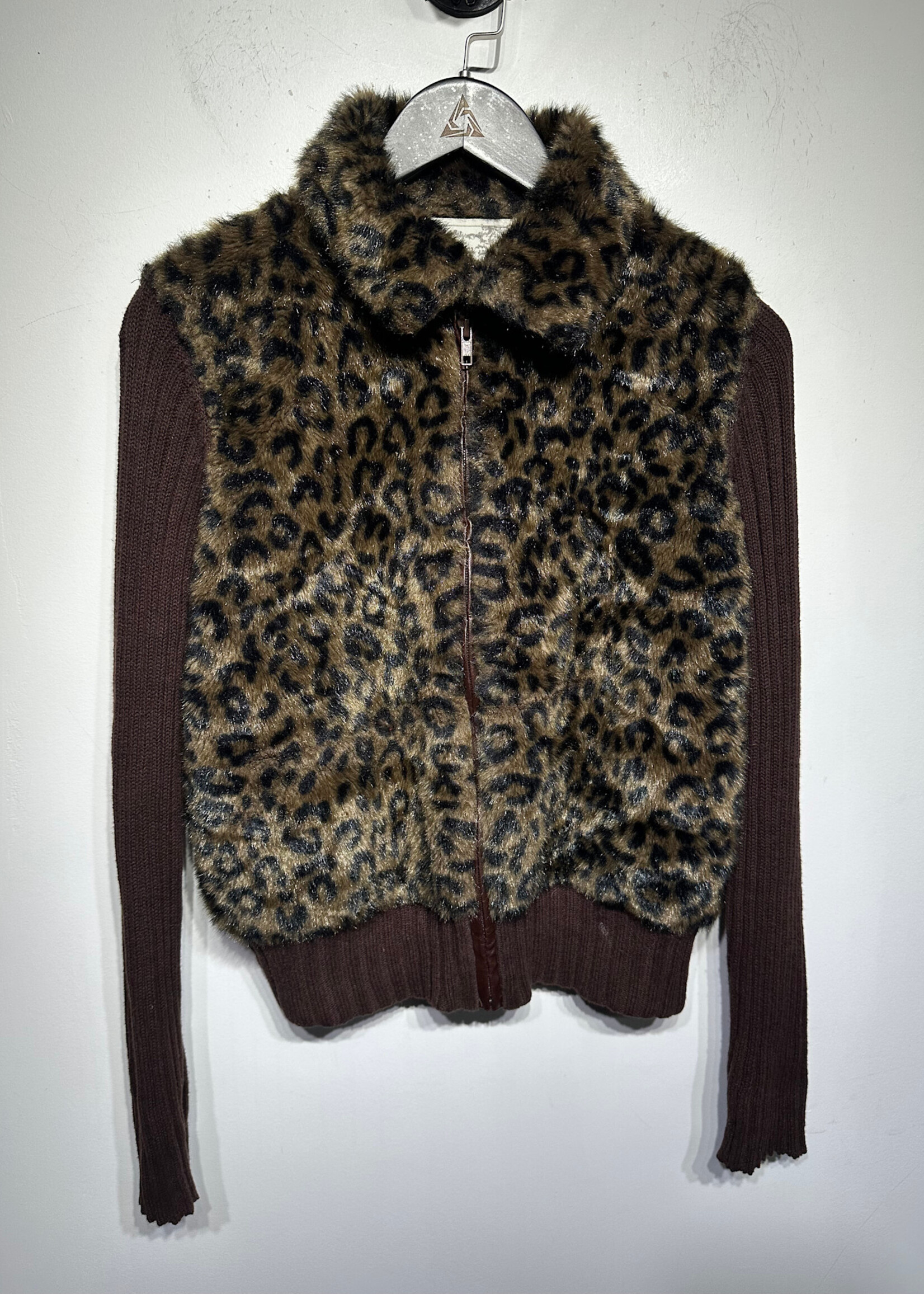Tiara Y2K Cheetah Print Brown Zip Jacket Fem M