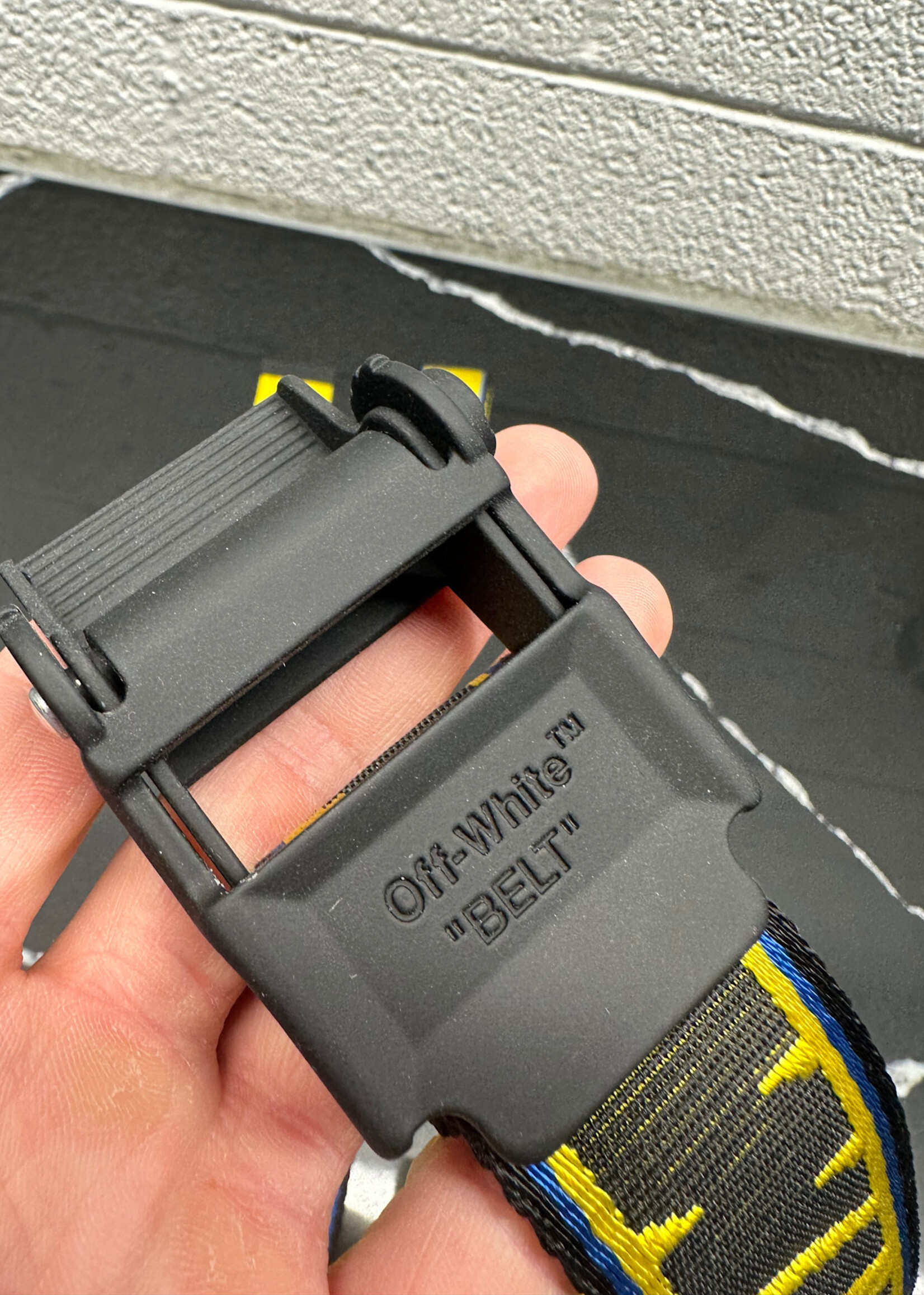 Off White Yellow Blue Industrial Belt OS