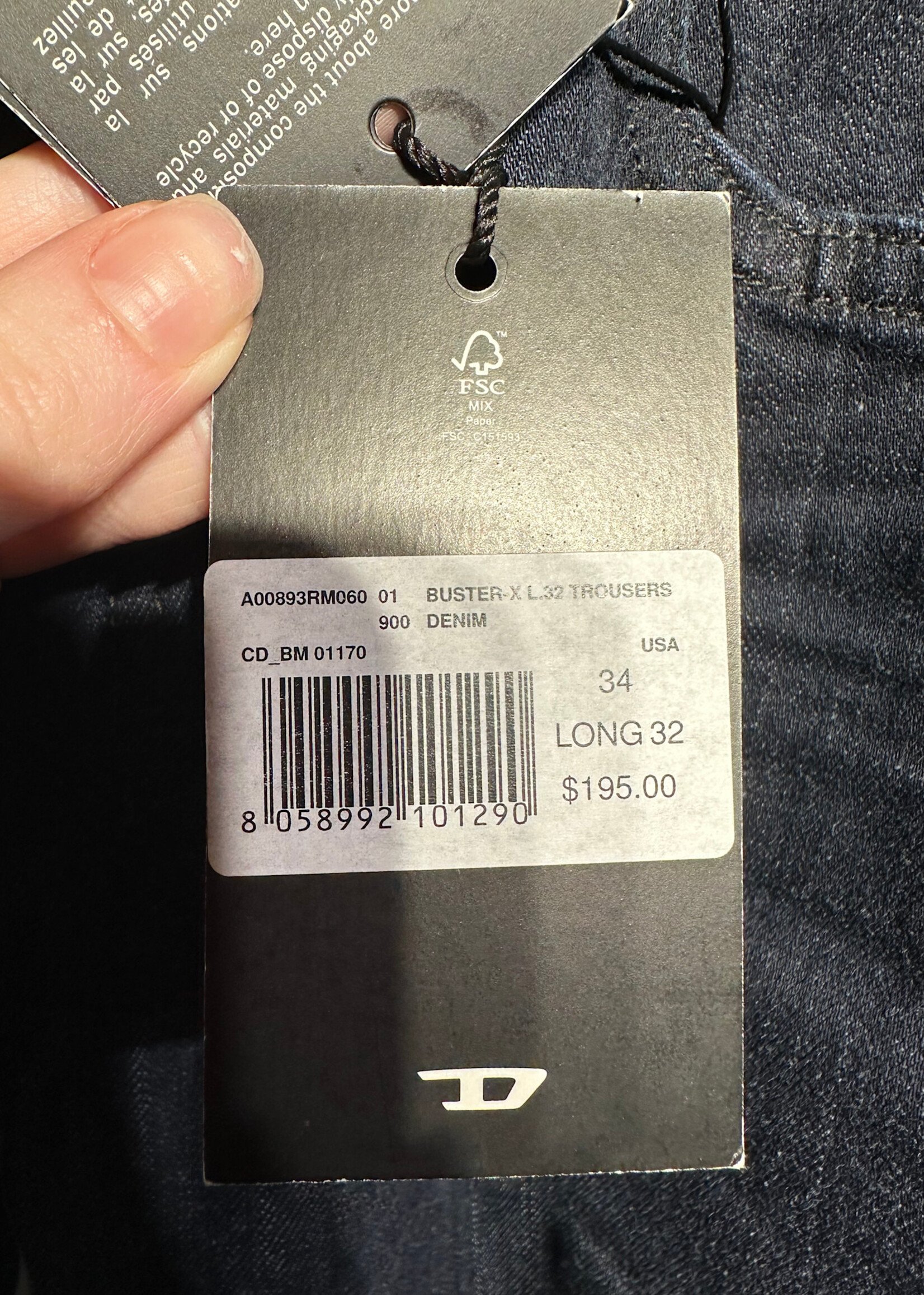 Diesel NWT dark ash Tapered Jeans Unisex 34