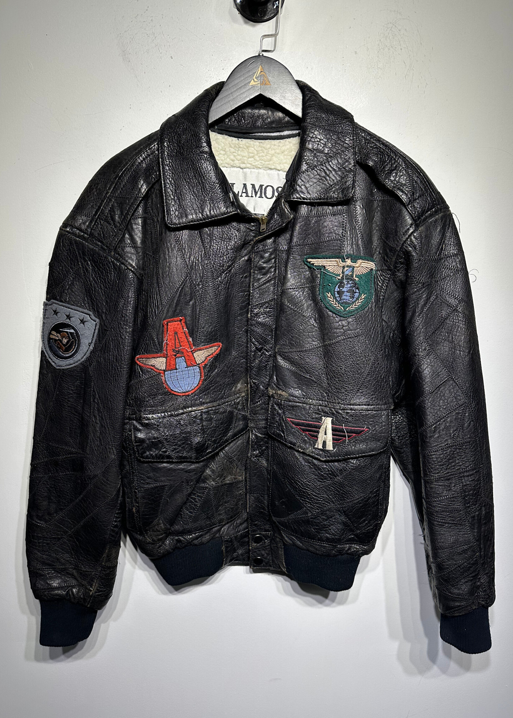 Alamos Vintage Leather Patch Jacket Masc M