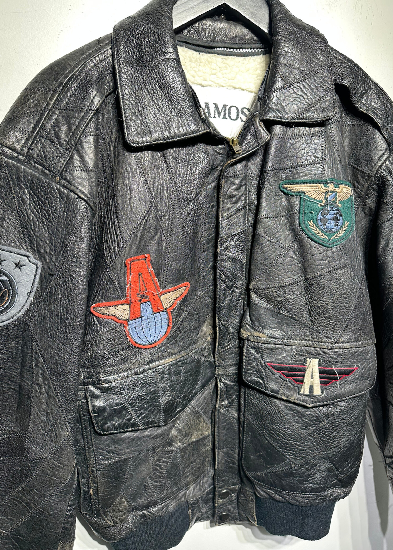 Alamos Vintage Leather Patch Jacket Masc M