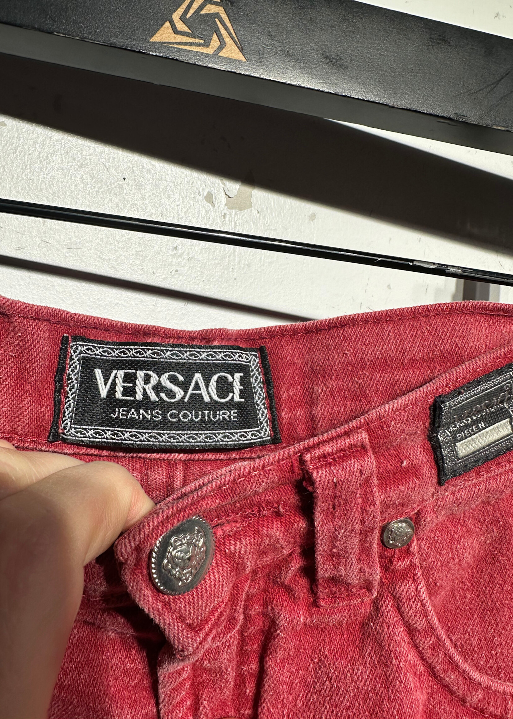 Versace Couture Red Tapered Denim Fem 25"