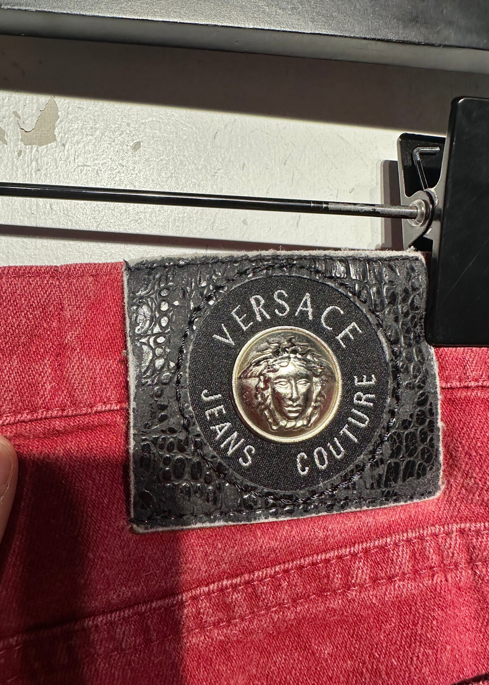 Versace Couture Red Tapered Denim Fem 25"