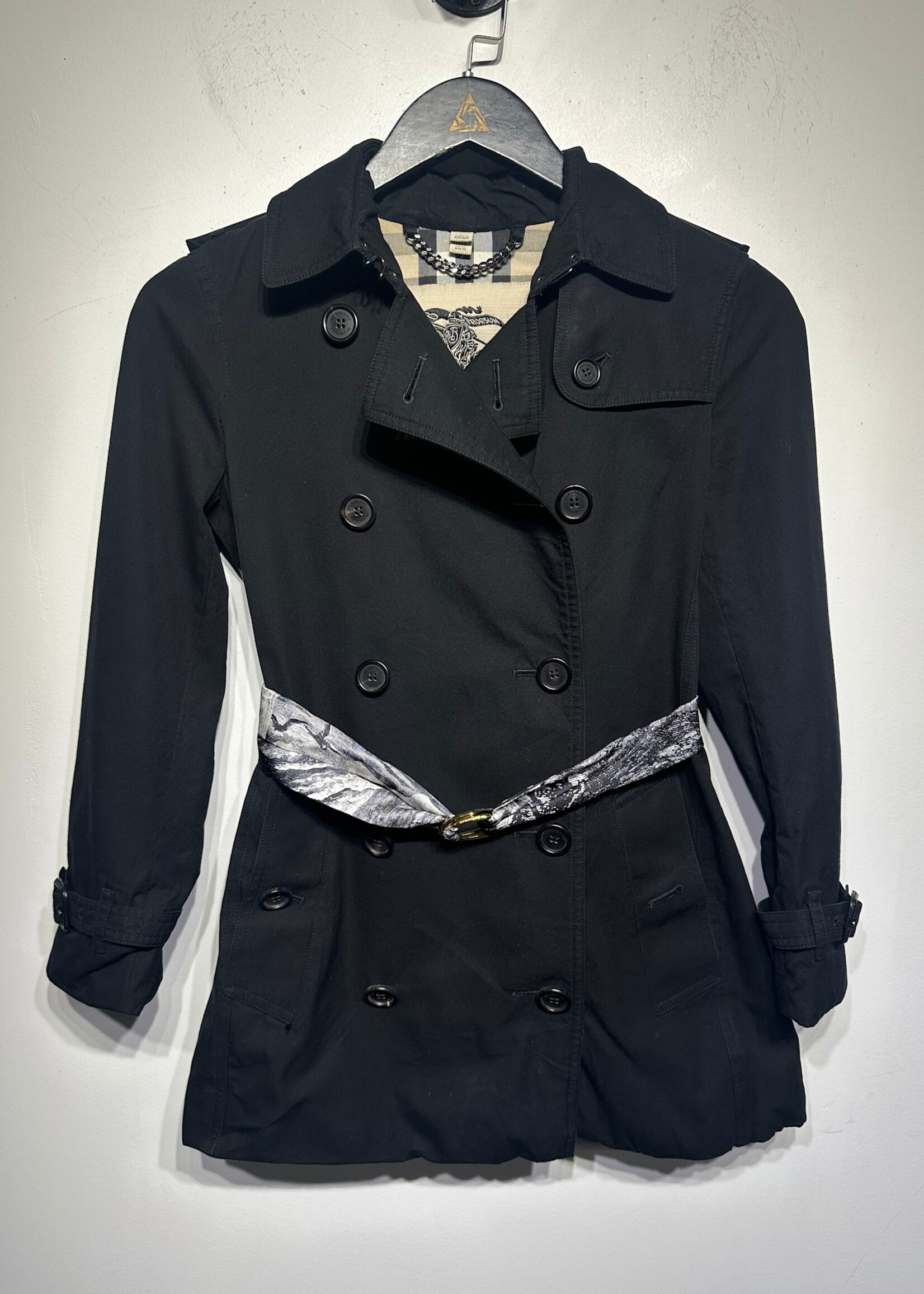 Burberry Black Plaid Lined Coat Fem XS