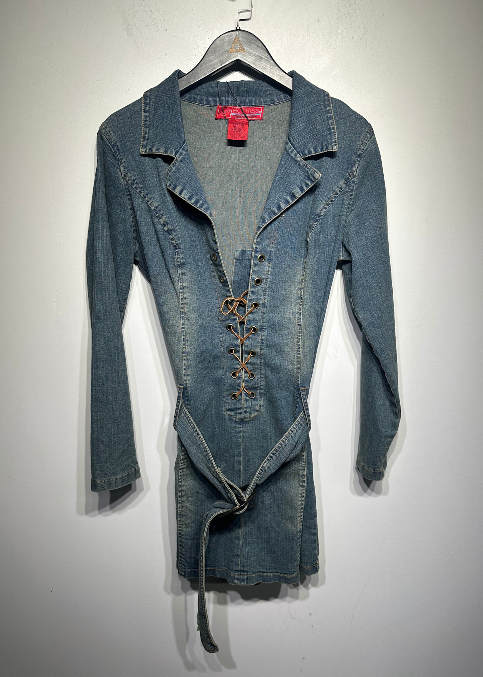 HOT KISS DENIM BELTED DRESS L