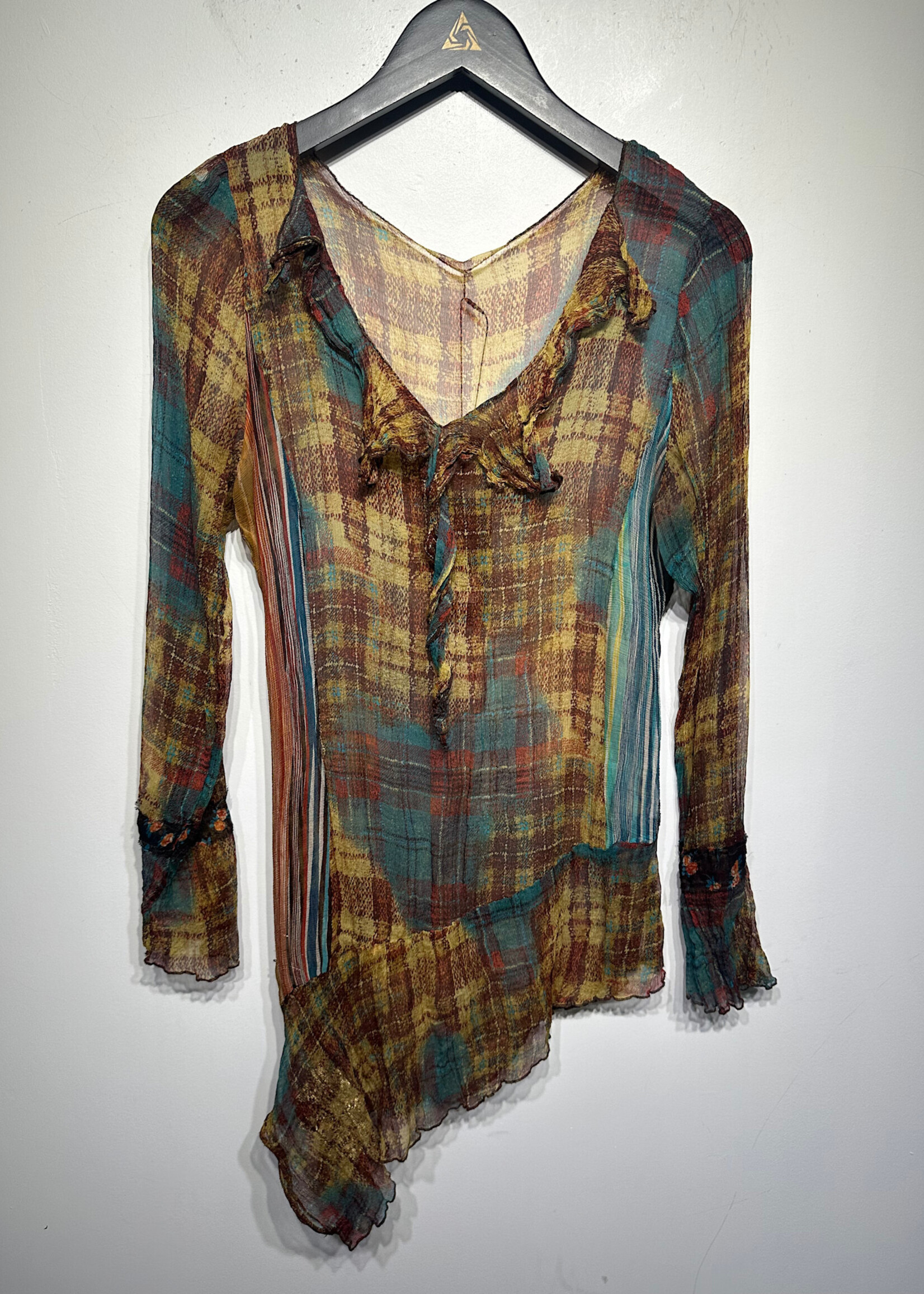 No Label Silk Multi Color Mesh L/S Top