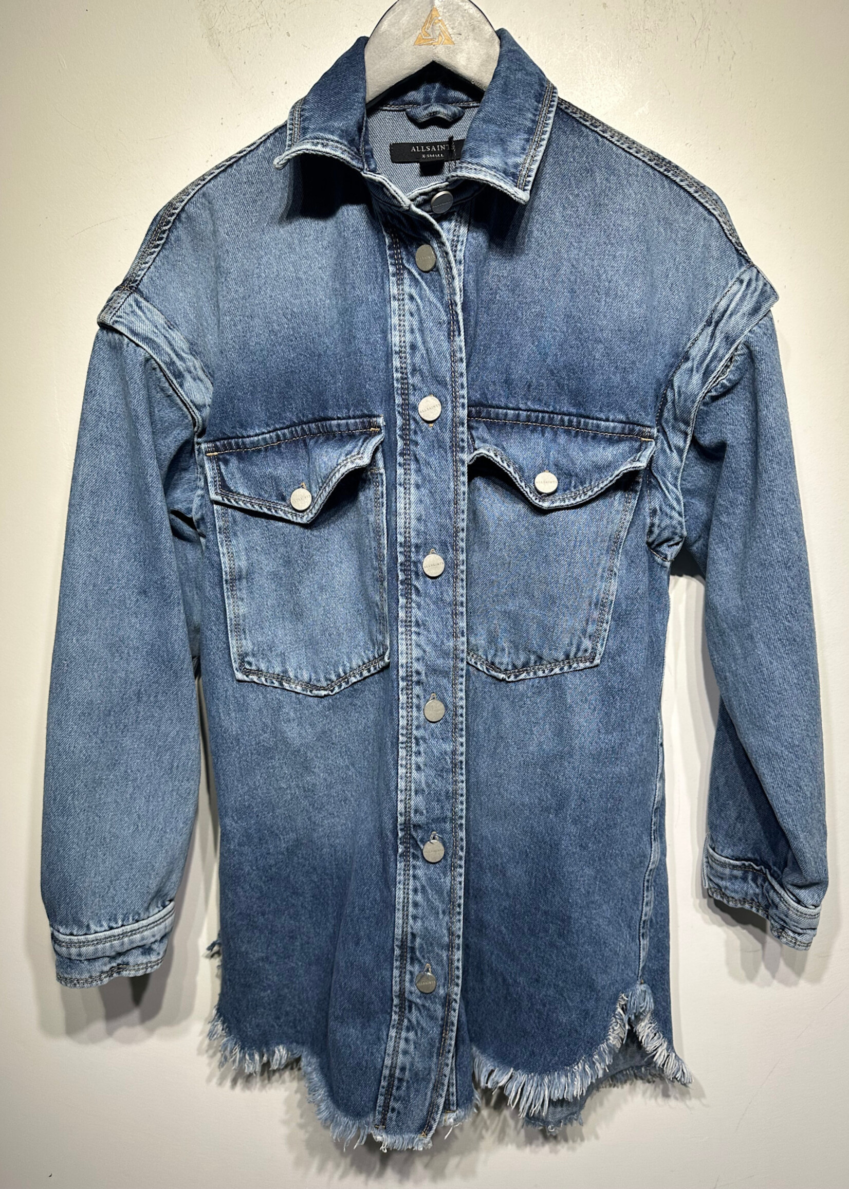 Allsaints Mid Wash Denim Overized Shirt Fem XS