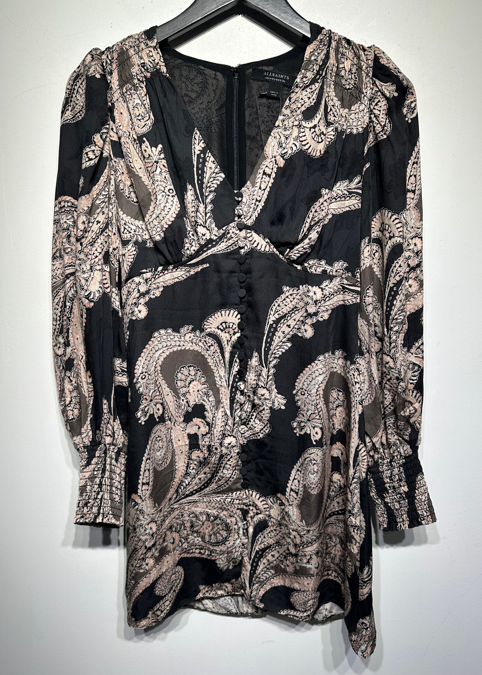 Allsaints Pink Black Paisley Dress 0/XS