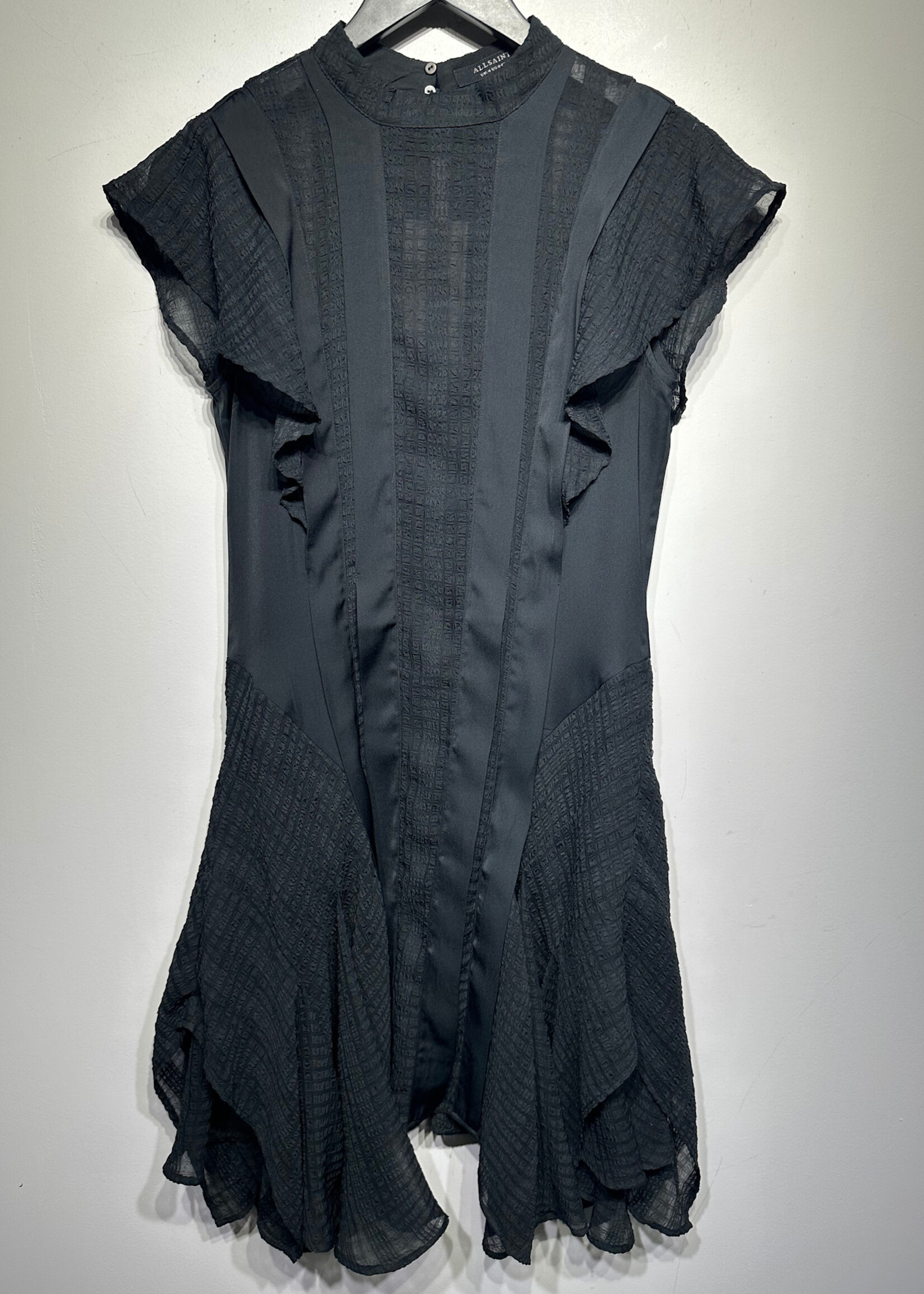 Allsaints Black Textured Ruffle Dress 0/XS