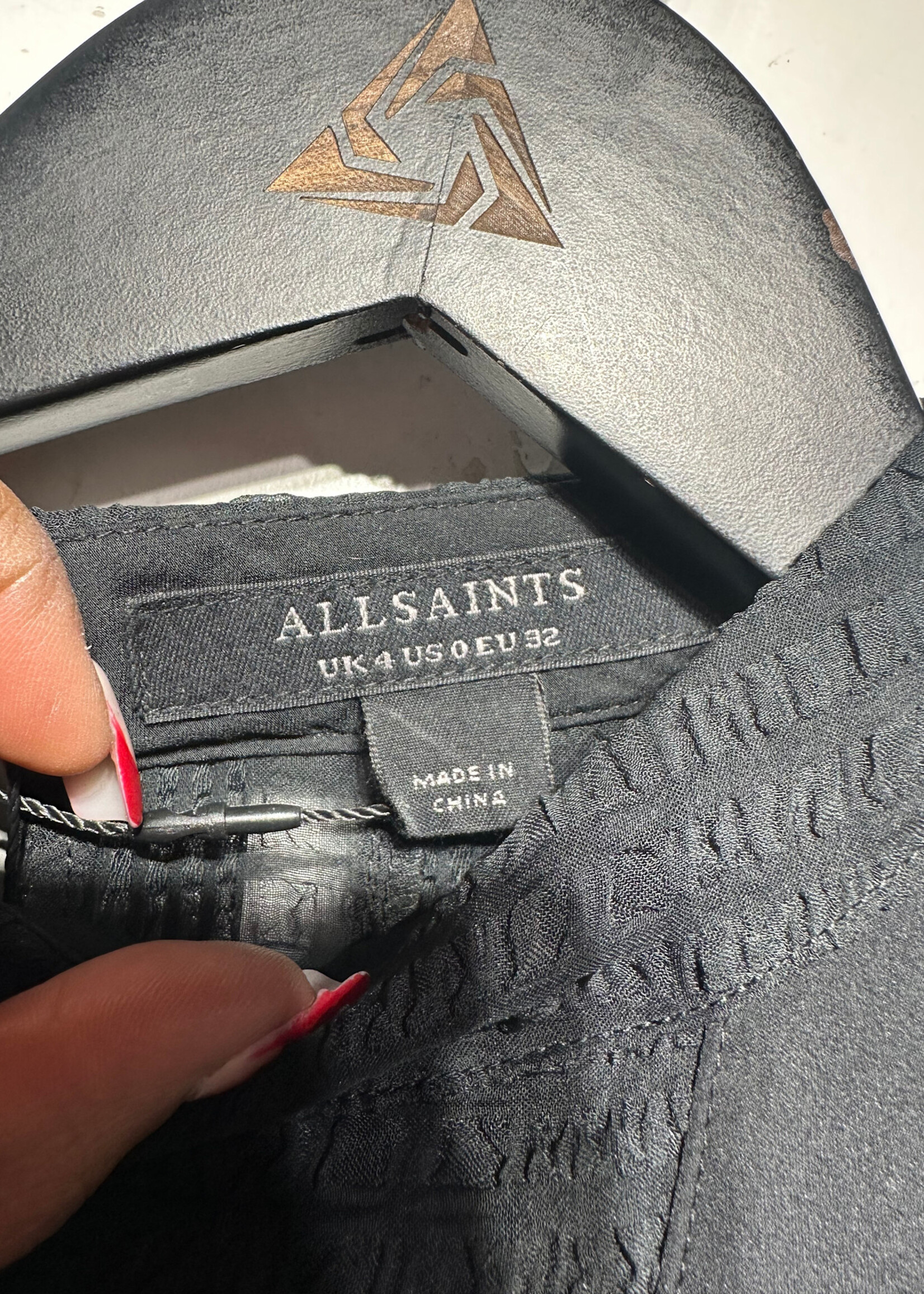 Allsaints Black Textured Ruffle Dress 0/XS